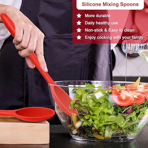 Miniatura 10 de E-far Juego de 2 cucharas de cocina de silicona, resistentes al calor, cucharas de cocina antiadherentes para hornear, agitar, servir, no tóxicas y