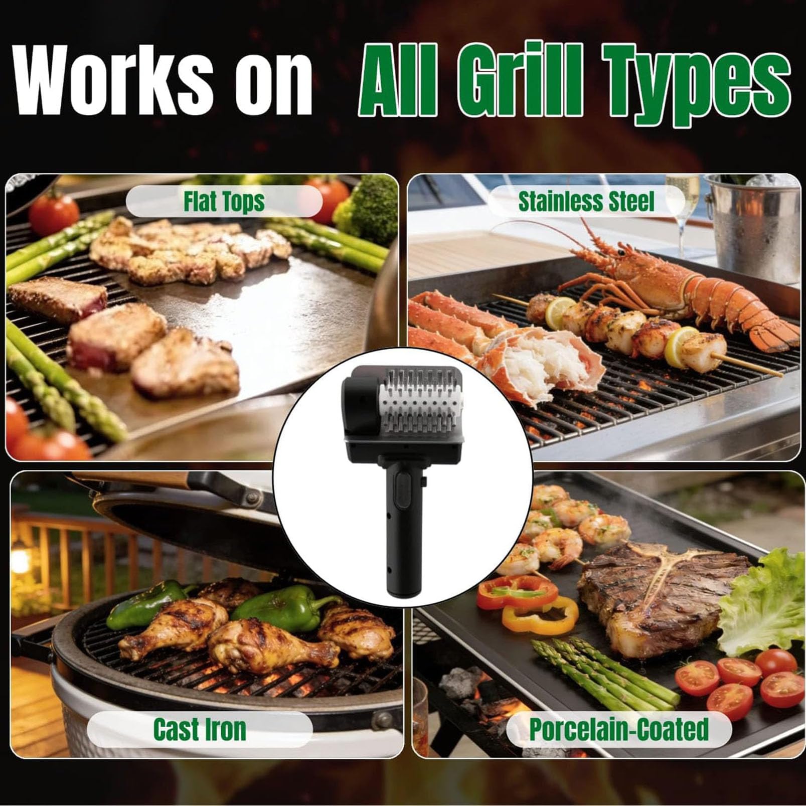 Cepillo Eléctrico para Parrilla, Limpiador Recargable, Cabezal de Acero Inoxidable 304, 700Rpm, Batería 2000Mah, Limpiador de Parrilla Exterior para Barbacoas, Parrillas Exteriores