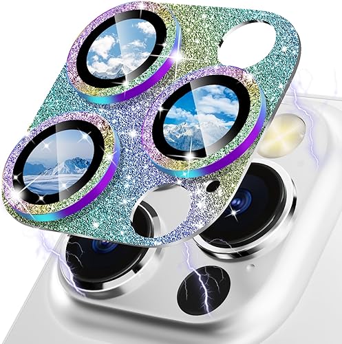 CloudValley Protector de lente de cámara con purpurina para iPhone 14 Pro  14 Pro Max, vidrio templado 9H diseño todo en 1, compatible con fundas,