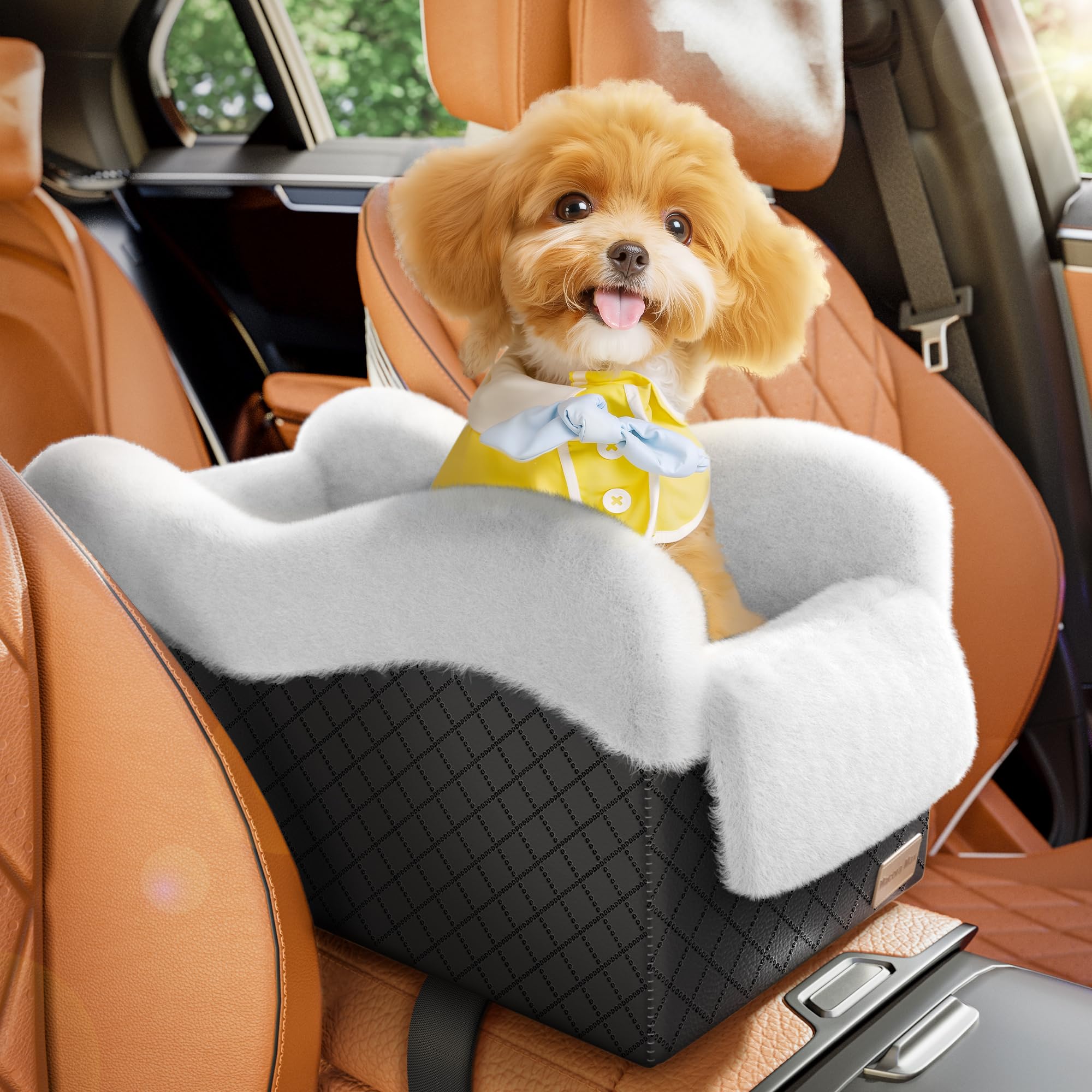 Mavora Max Portable Small Dog Seat for Car, Luxury Center Console Dog Car Seat Booster with Safety Tethers, Anti-Collapse Pet Travel Carseat for SUV,