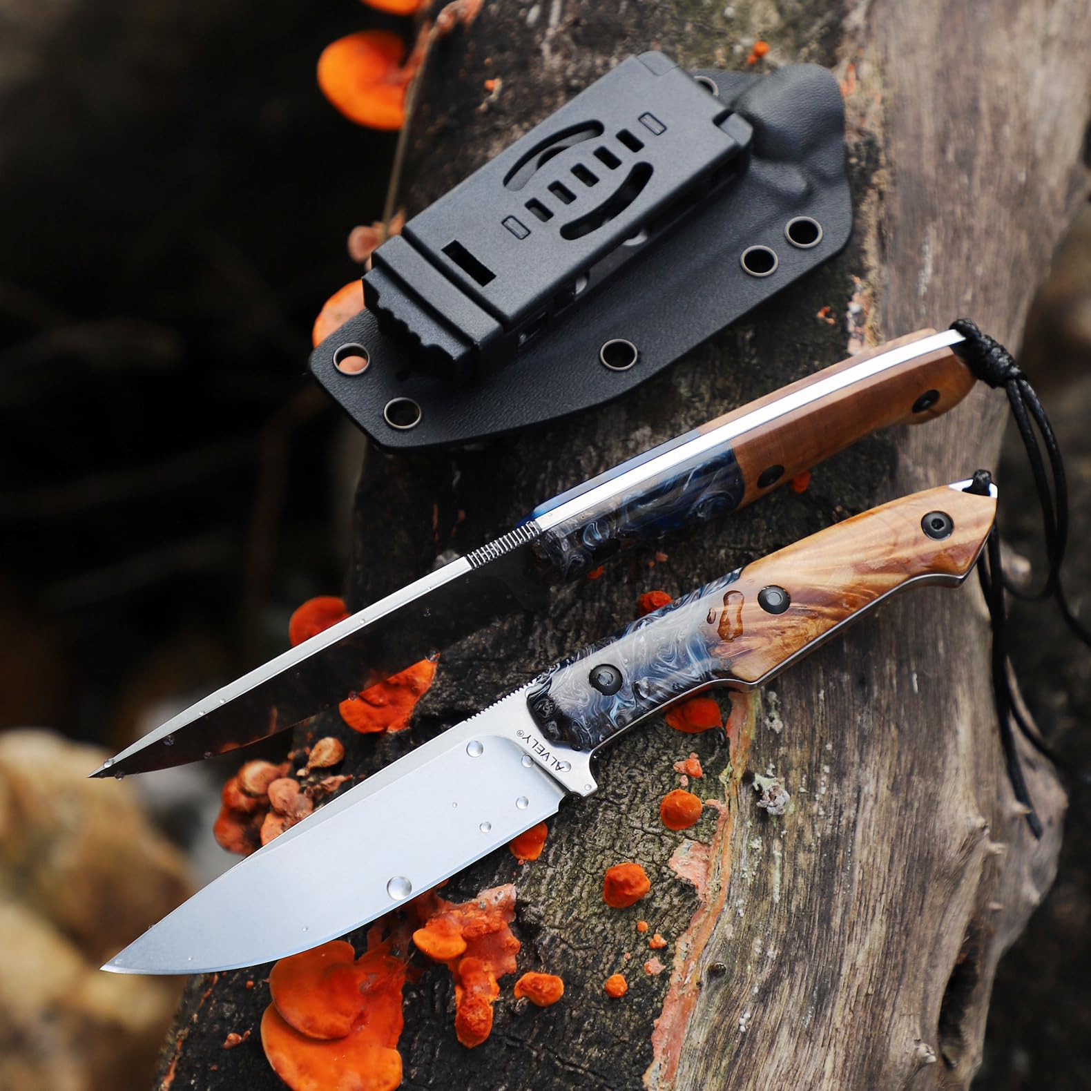Handgefertigtes DC53-Stahlmesser mit feststehender Klinge, Outdoor-Taschenmesser für Herren, inklusive Scheide, Griff aus Kunstharz und Ahornholz, ideal für Camping und Bergsteigen.