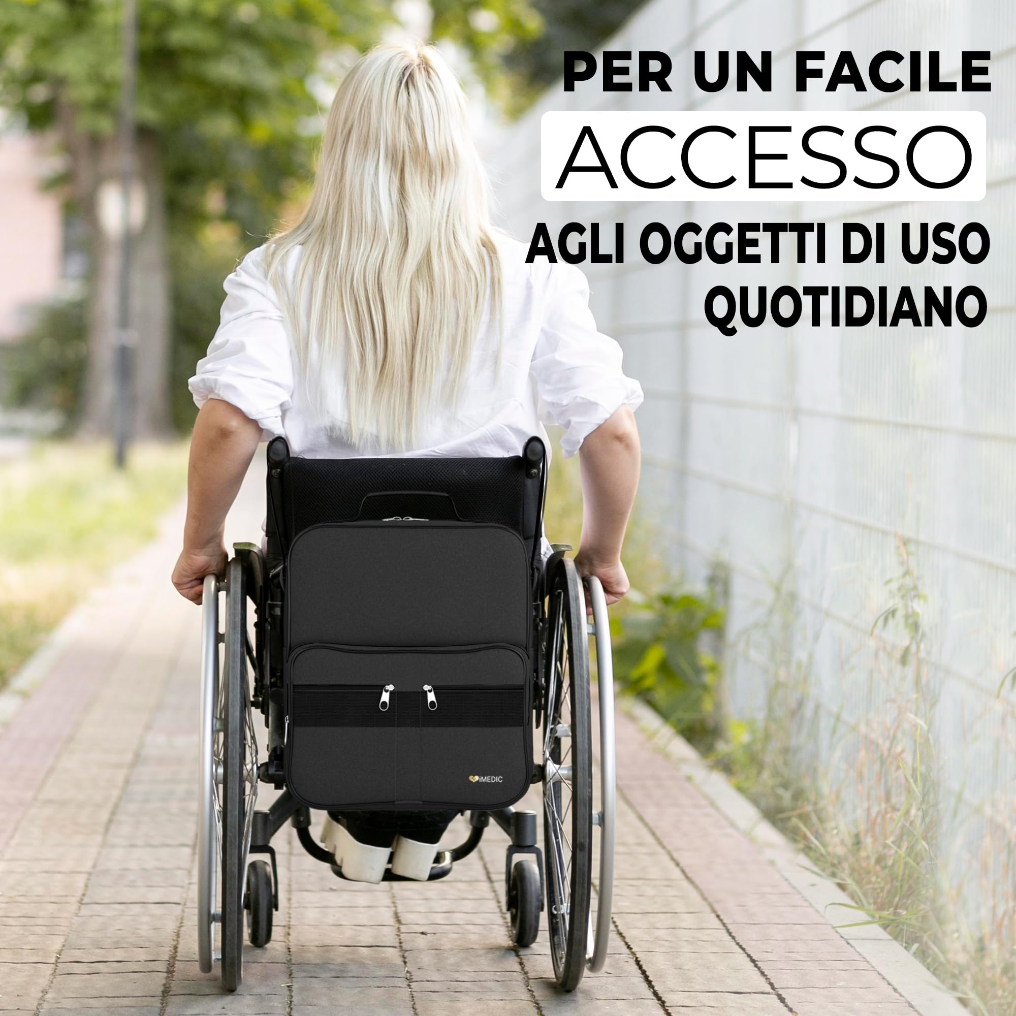 iMedic - Borsa Per Sedia A Rotelle - Accessori Sedia A Rotelle - Da Appendere Alle Maniglie Per Un Uso Pratico E Utile - Nera