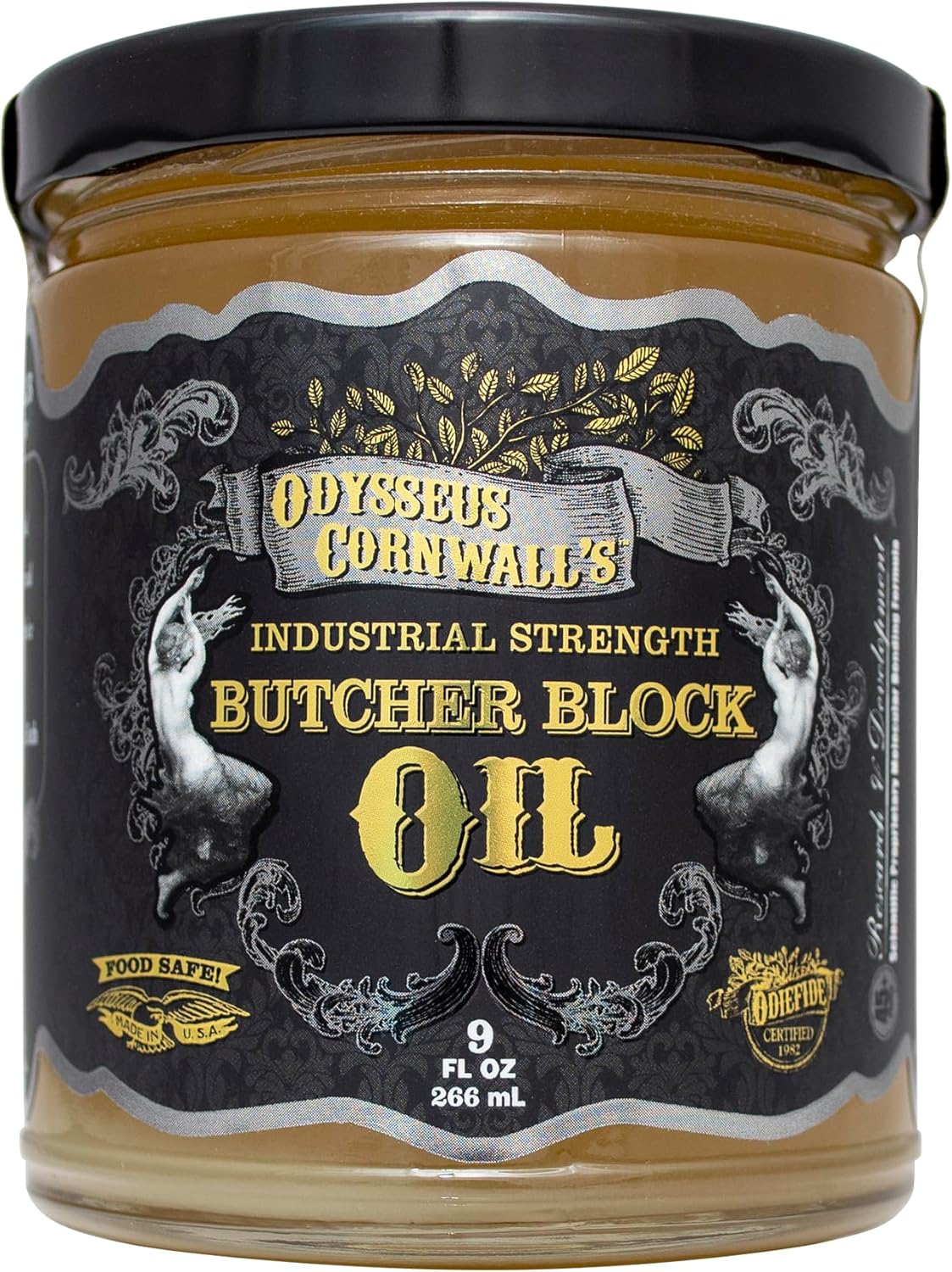 Odysseus Cornwall's Industrial Strength Butcher Block Oil 9 oz, Protect & Beautify Butcher Blocks, Countertops, Cutting Boards & More! Curing Finish. Unparalleled Coverage. All Natural. Food Safe.