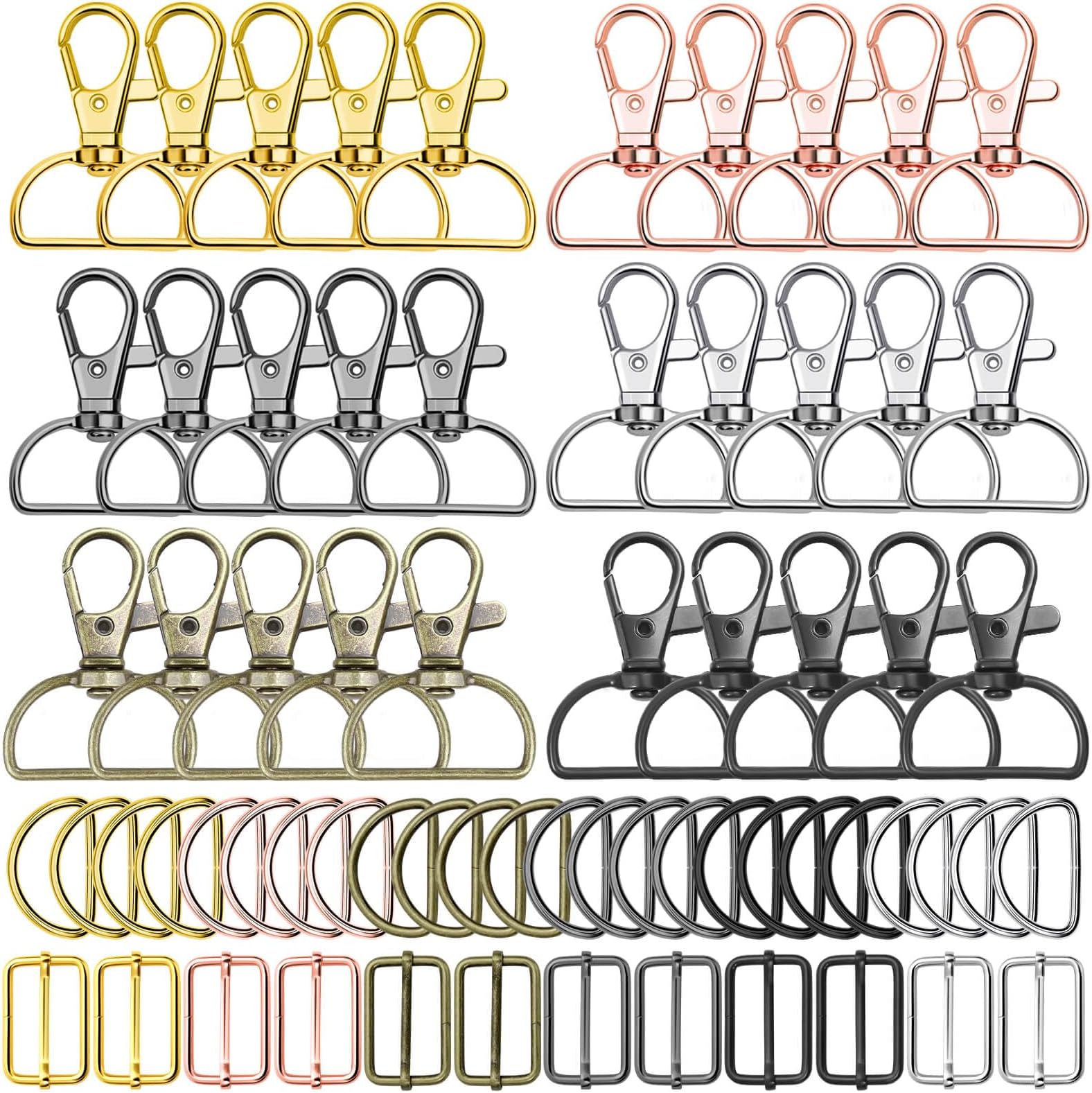 Paxcoo Keychain Bulk with Key Chain Swivel Hook D Rings and Slide Buckles for Handbag Purse Hardware Craft (1 Inch)