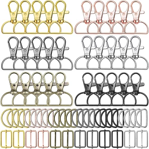 Paxcoo Keychain Bulk with Key Chain Swivel Hook D Rings and Slide Buckles for Handbag Purse Hardware Craft (1 Inch)