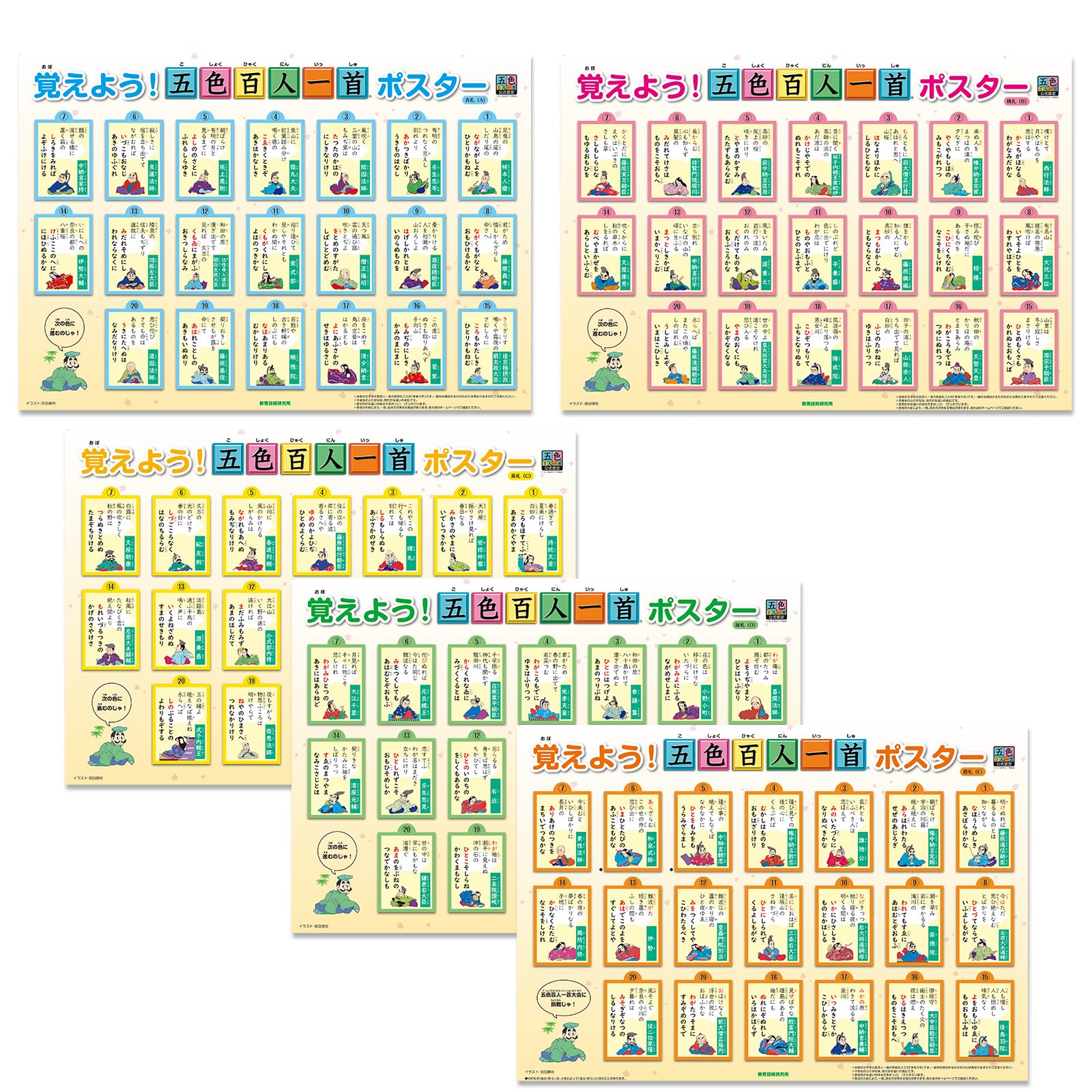 Hyakunin Isshu Five Color Poster Set A3 Water Resistant Yupo Paper 5pc