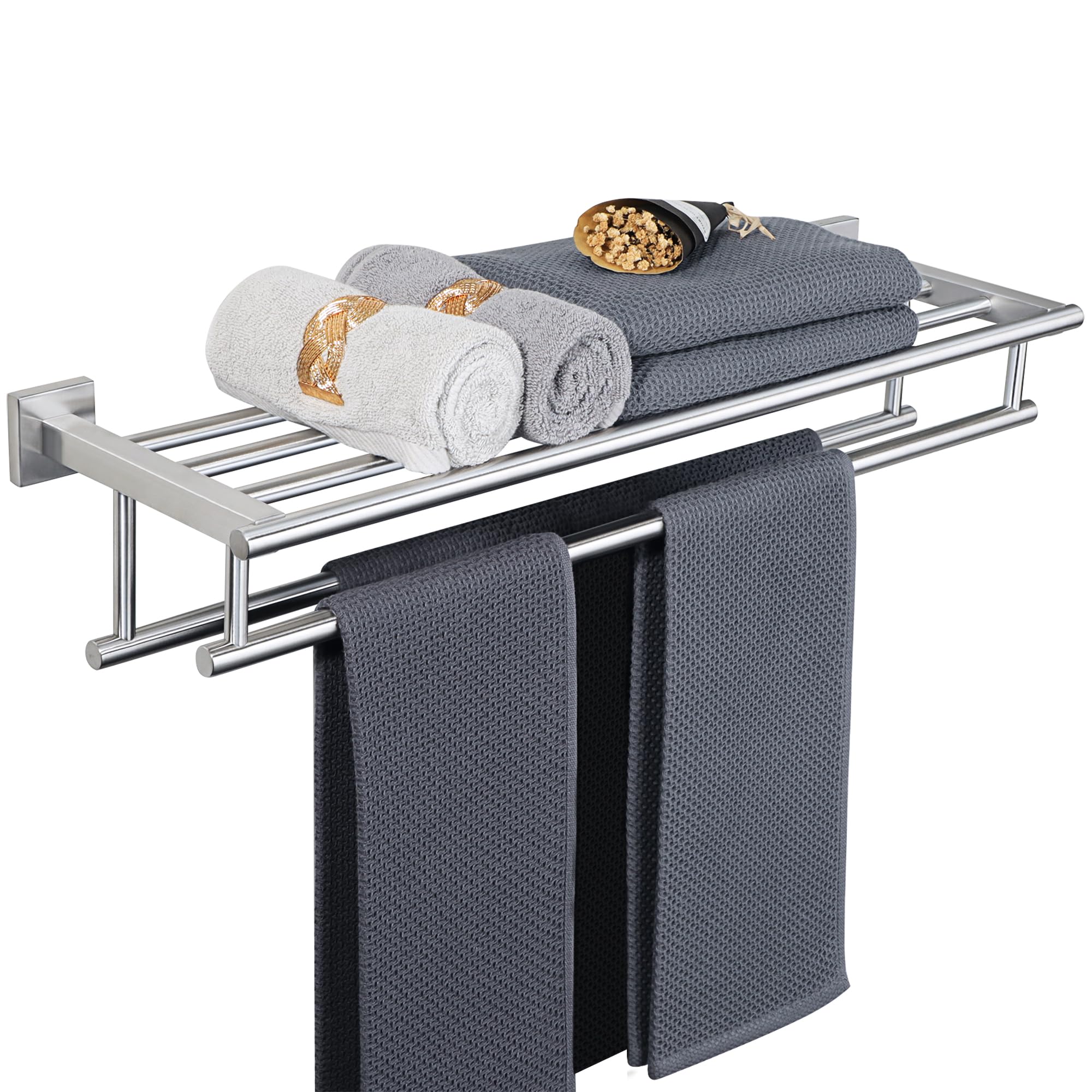 Alise Towel Rack,Towel Holder Towel Shelf with Double Towel Bars for Bathroom Lavatory,SUS 304 Stainless Steel Wall Mount Towel Hanger Storage,28 Inch Brushed Nickel,GZ8070-LS — image 1