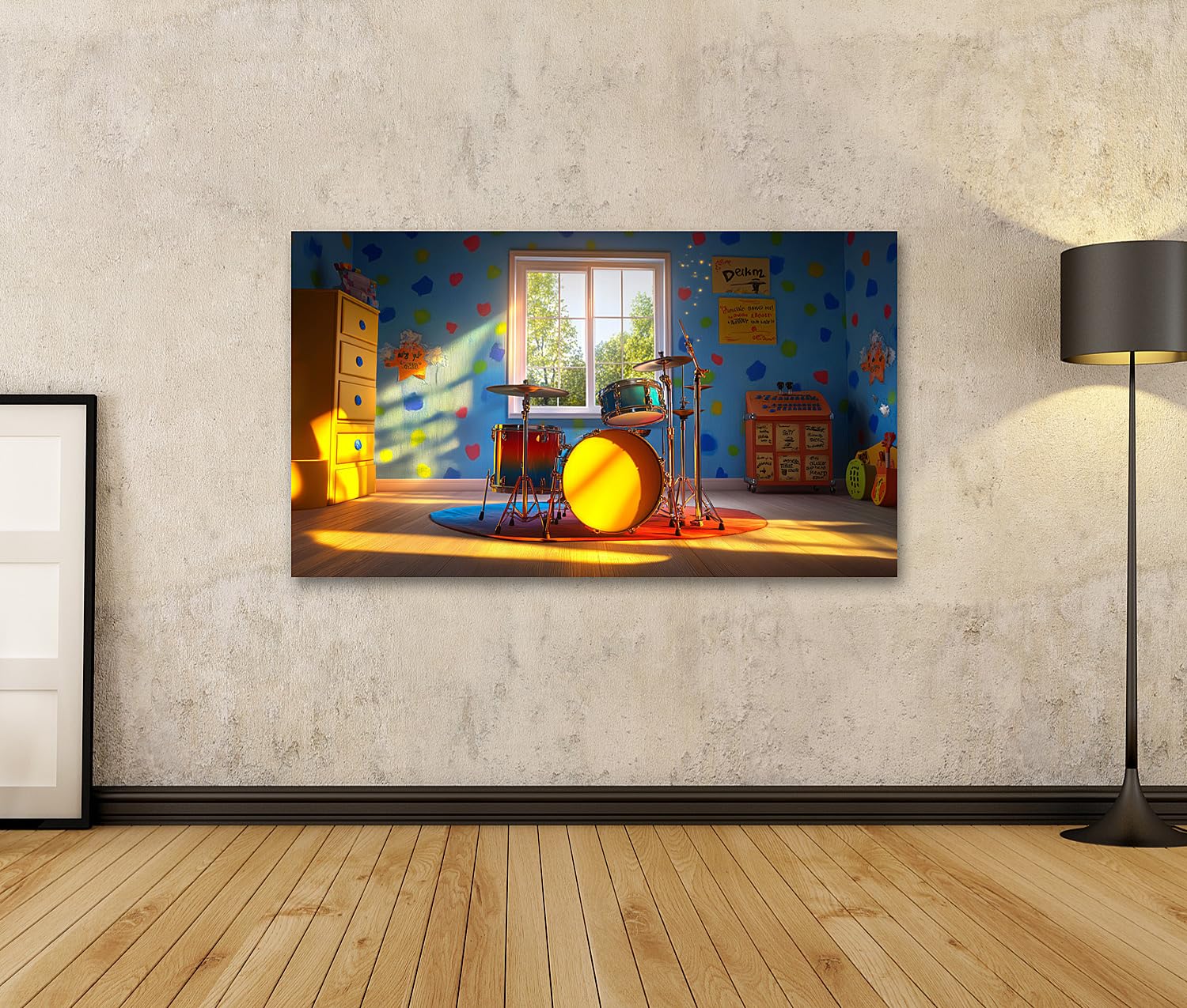 islandburner Prime Quadro su tela per cameretta dei bambini con batteria per cameretta dei bambini, negozio di musica, immagini da parete