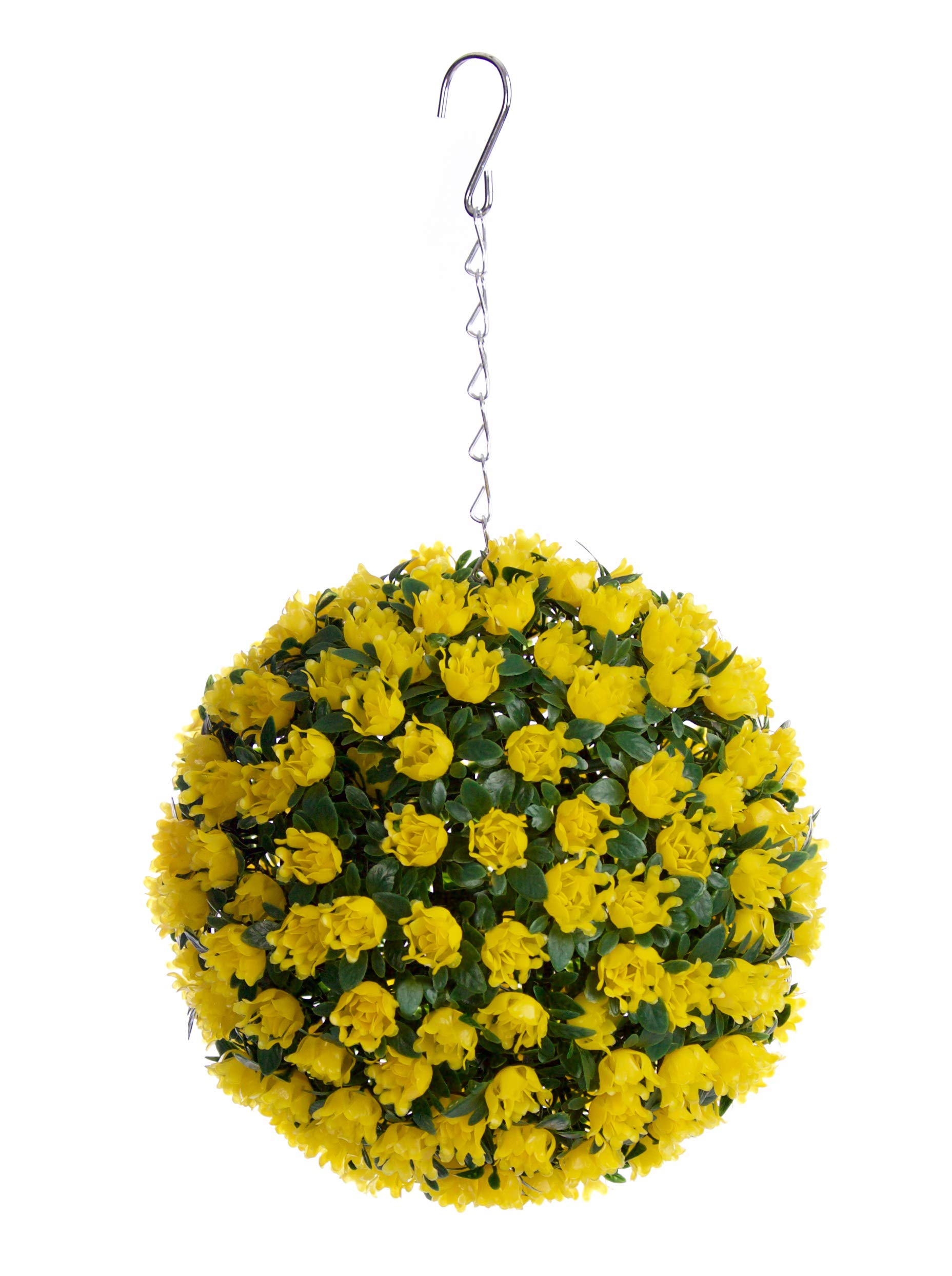 Best Artificial 23cm Rose Topiary Hanging Flower Ball **UV Fade Protected** (Yellow)