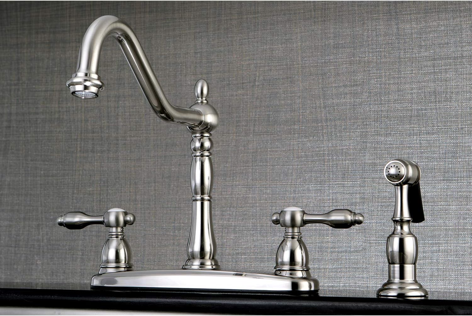 🔥 Kingston Brass KB1758TALBS 8 Centerset Kitchen Faucet with Brass Sprayer and 8 5/8 in Spout Reach, Brushed Nickel