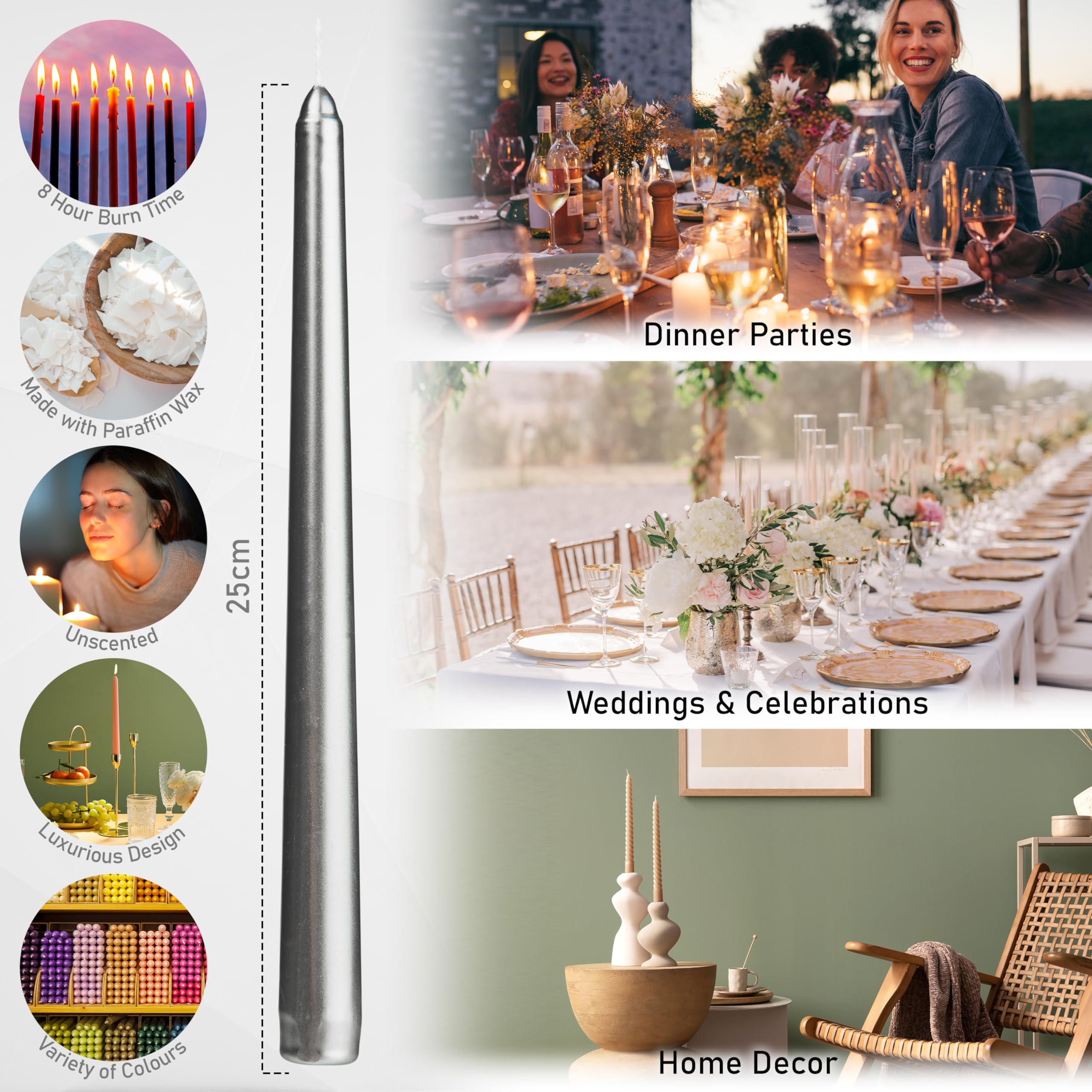 Candele Lunghe Per Candelabri - Confezione Da 6 Pezzi, Durata 8 Ore, Non Profumate - Foto 9