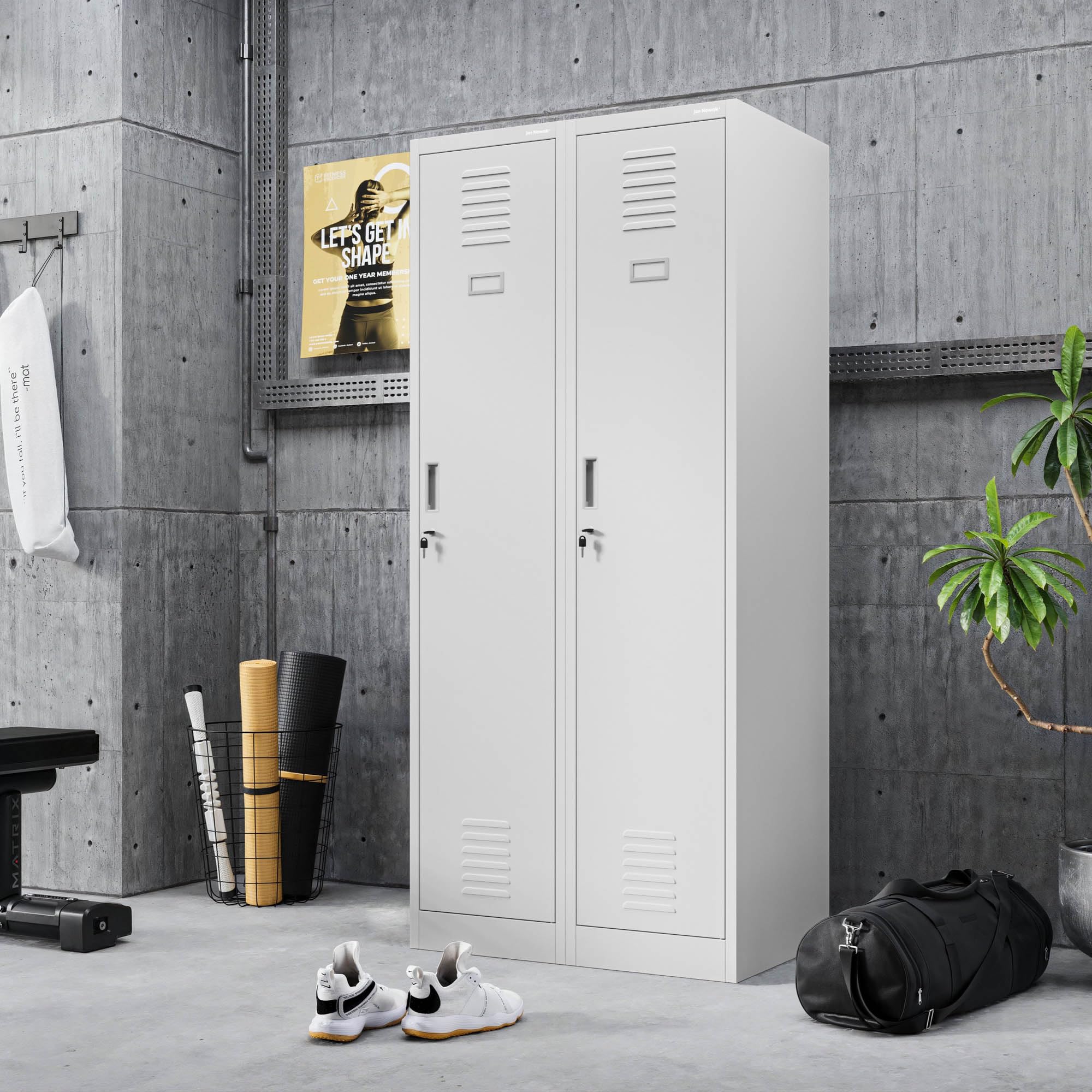Jan Nowak Kleiderspind Metall abschließbar Garderobenschrank Umkleideschrank Schließfachschrank, 40 x 180 x 50 cm, Stahlschrank für Sozialraum mit Trennwänden, Lüftung und Kleiderhaken Grau