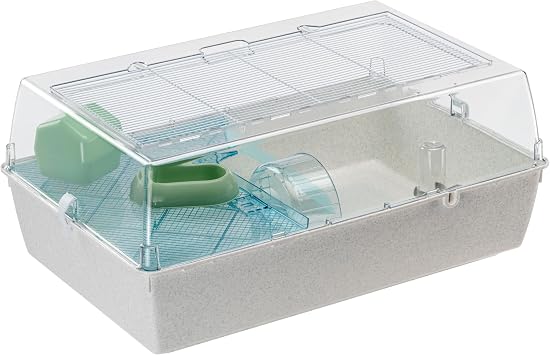 Ferplast Duna Hamster, Cage for Hamsters and Mice, Modular Habitat with Wheel, Nest, Drinking Bottle and Shelf, Transparent Lid, 71 x 46 xh 31 cm