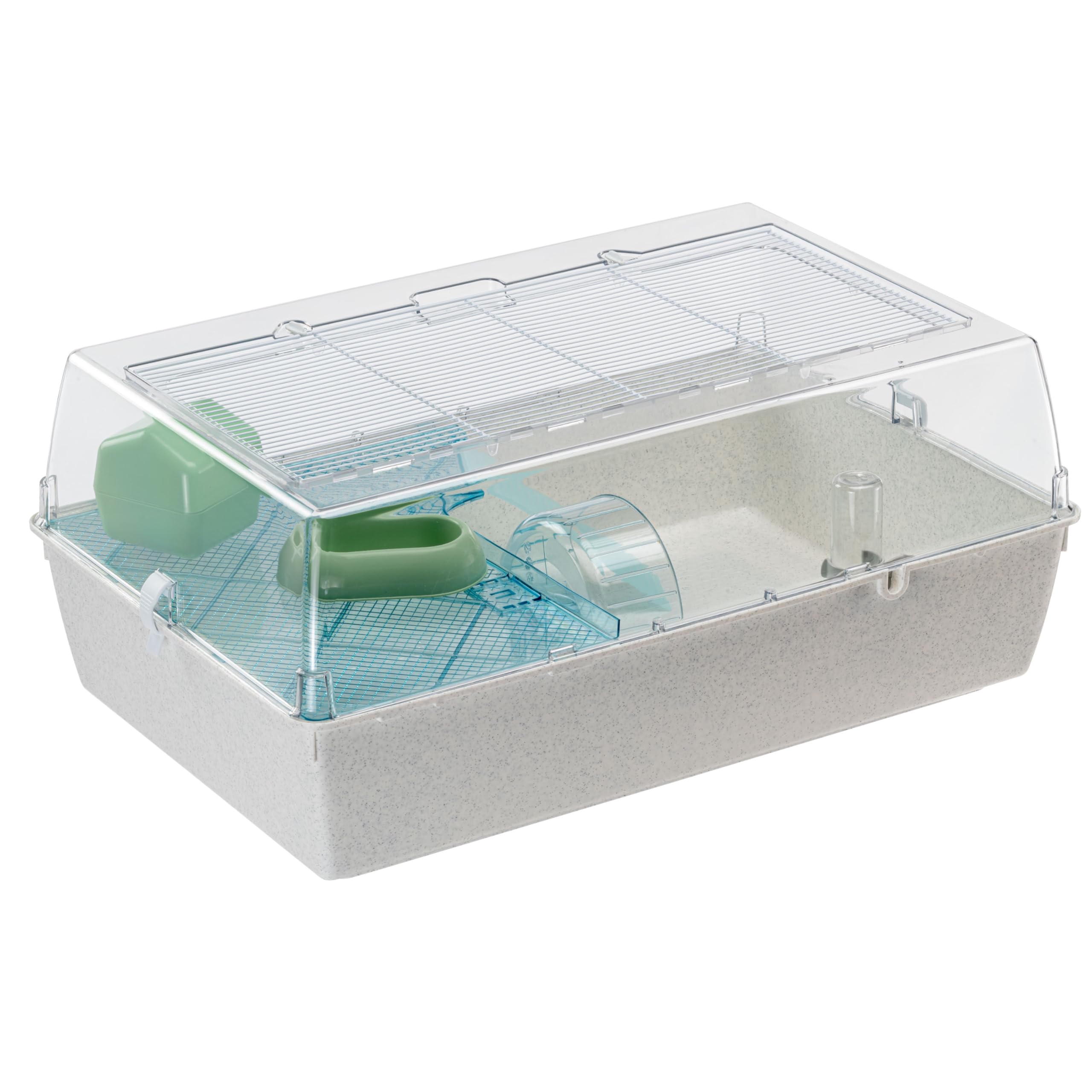 Ferplast Duna Hamster, Gabbia per Criceti e Topolini, Habitat Modulare con Ruota, Nido, Beverino e Ripiano, Coperchio Trasparente, 71 x 46 x h 31 cm