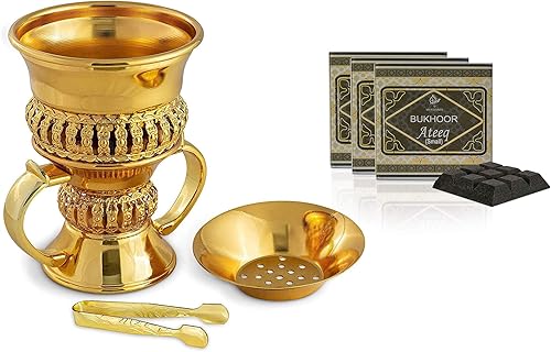 AM Regal Metal Bakhoor - Quemador de incienso e incienso Ateeq Bukhoor (3 x 1.57 onzas)