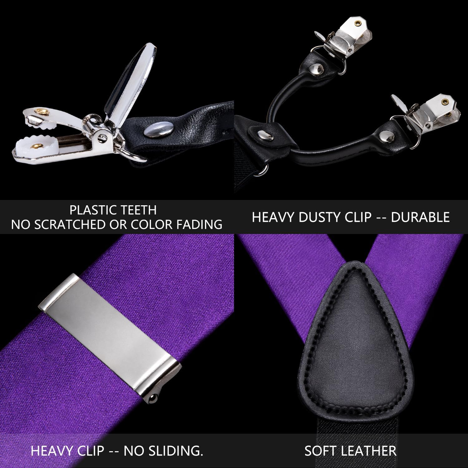 YOHOWA Suspenders for Men Tie Bowtie Set Adjustable Brace Handkerchief Cufflinks Strong Clip Elastic Band Wedding Party