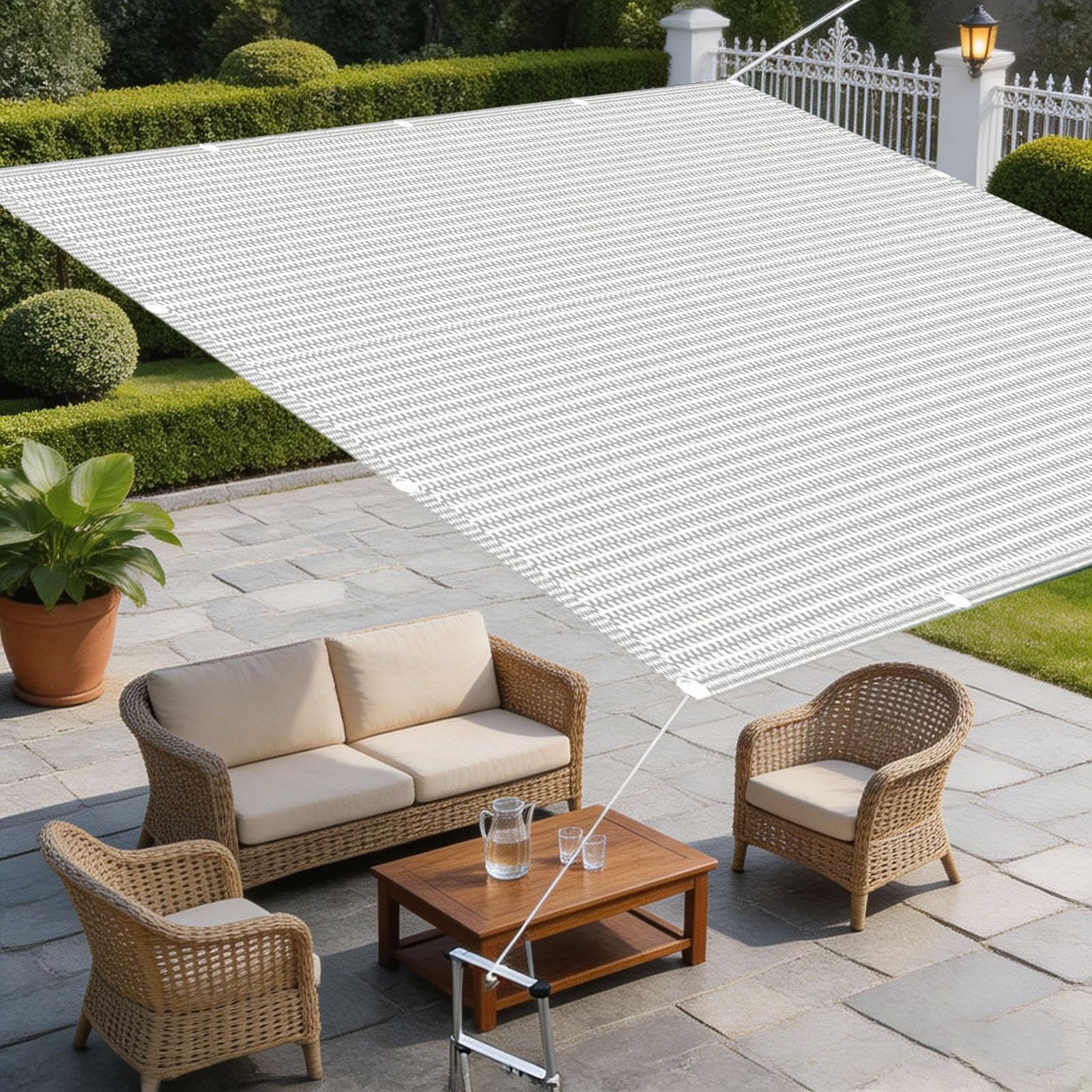 Voile d'ombrage rectangulaire blanc 5.3 x 6.5 m filet ombrage jardin