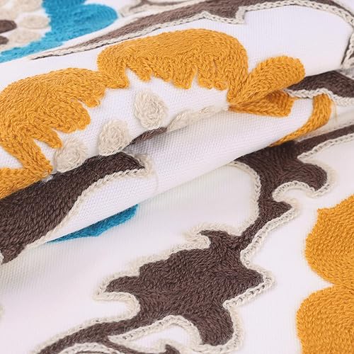 Miniatura 9 de uxcell Paquete de 2 fundas de almohada de algodón con diseño geométrico floral bordado de granja, fundas de cojín decorativas cuadradas suaves para