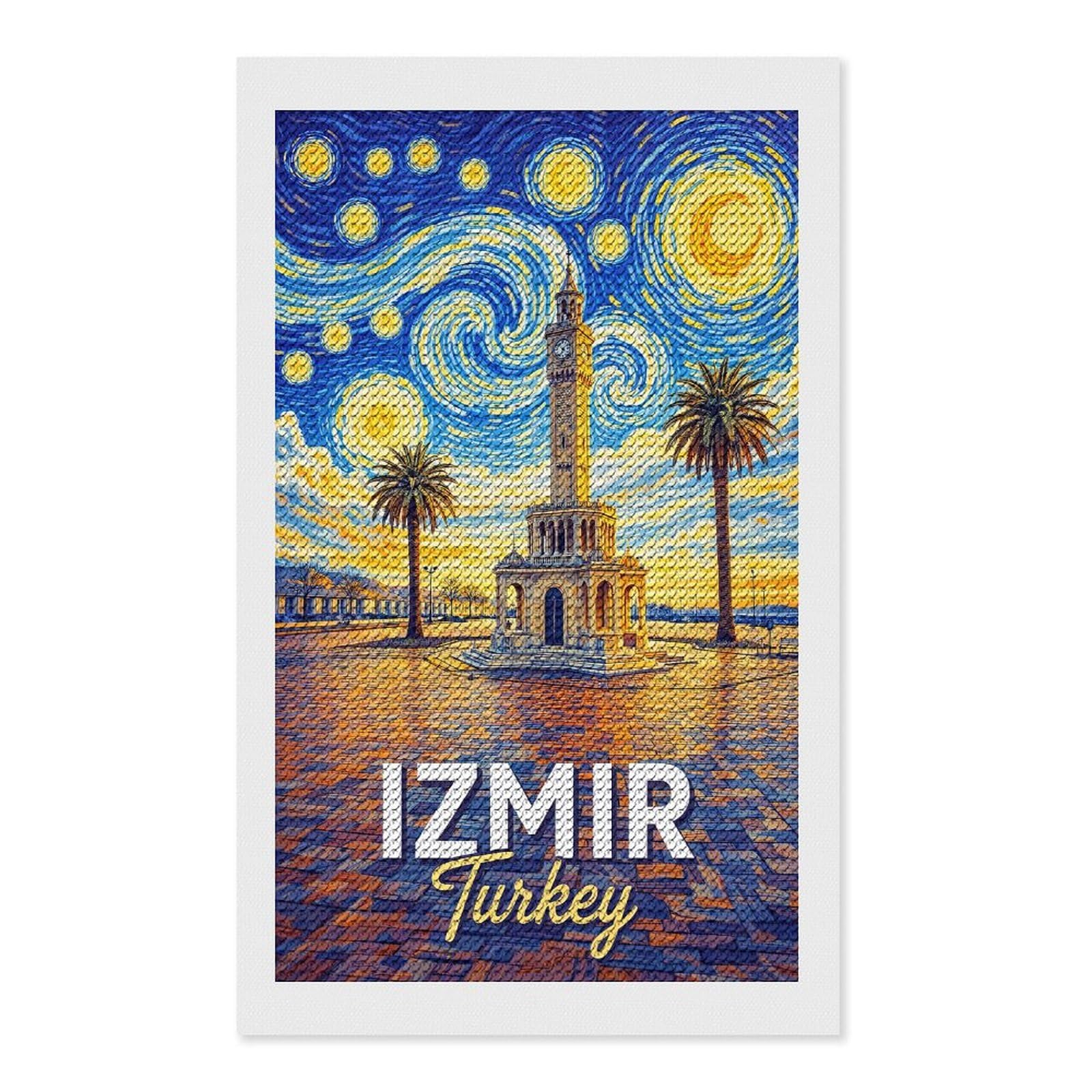 Junmoney Izmir Turkey Starry Night Diamond Painting Canvas Set 12"x20", for Adults, Sparkling Round Gems, Thoughtful Handmade Gift, Modern Decor