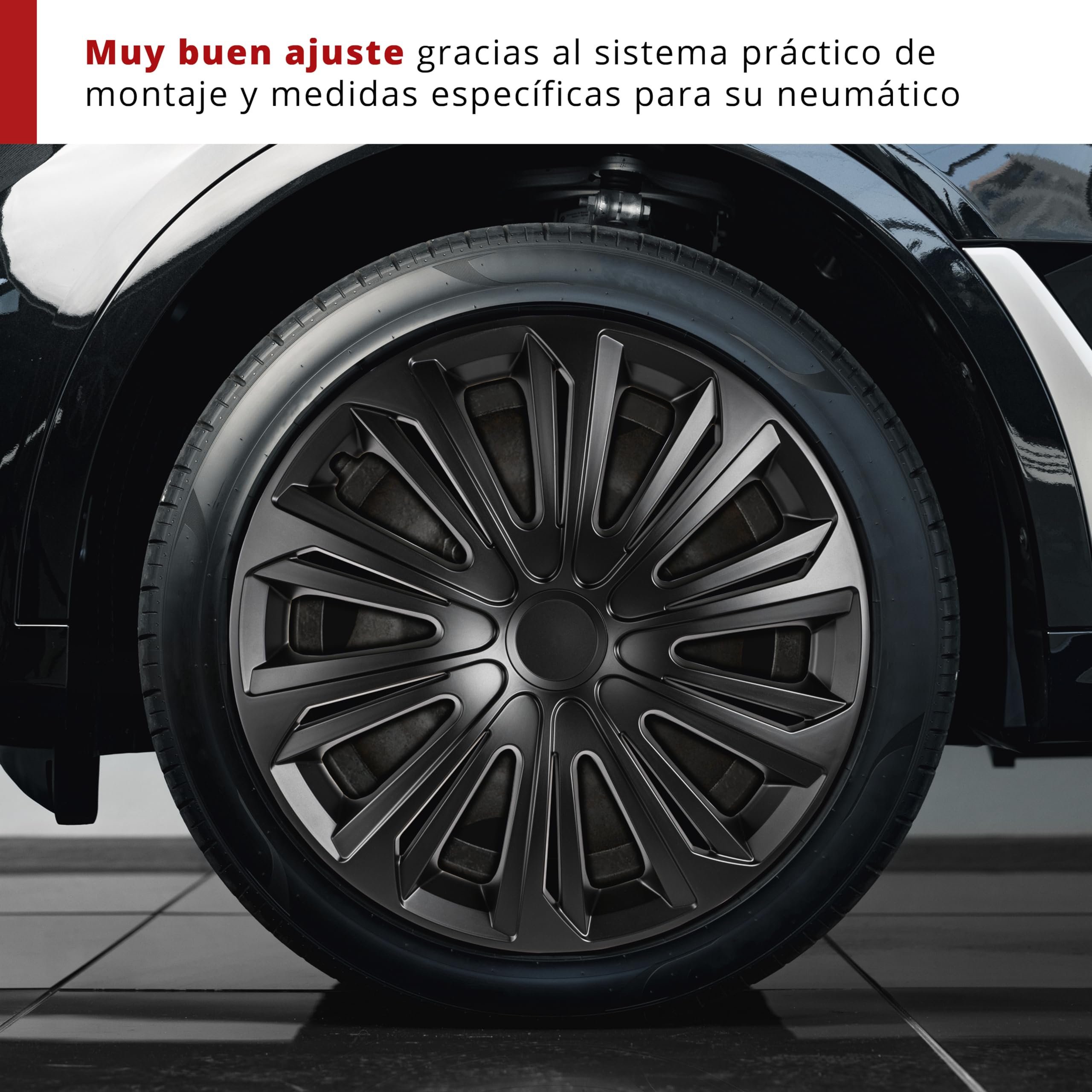 Walser Embellecedores de Ruedas Racer, Premio Muy Bueno* Juego de Cuatro embellecedores de Rueda con Aspecto de llanta de Aluminio 15" Negro