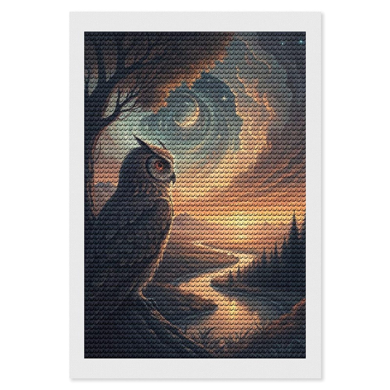 Junmoney Majestic Owl Overlooking A Serene Landscape Crystal Diamond Art Kit 8"x12", Modern Decor, Boho Decor, Wall Art Gift, Decorative Artwork, Creative Hobby