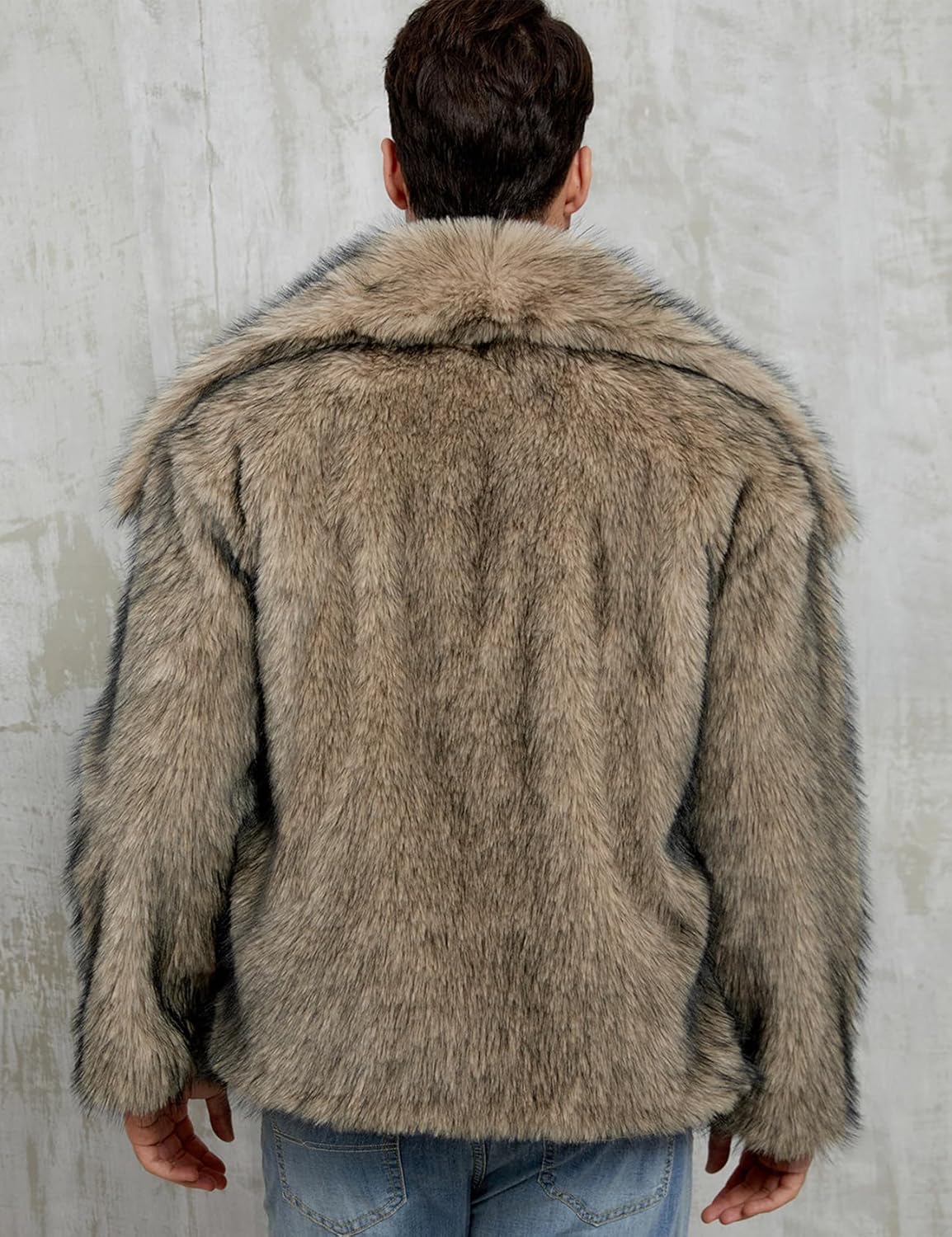 Gihuo Mens Winter Faux Fur Coat Warm Lapel Shaggy Jackets Short Fur Jacket Button Down Outerwear Luxury Overcoat - Image 3