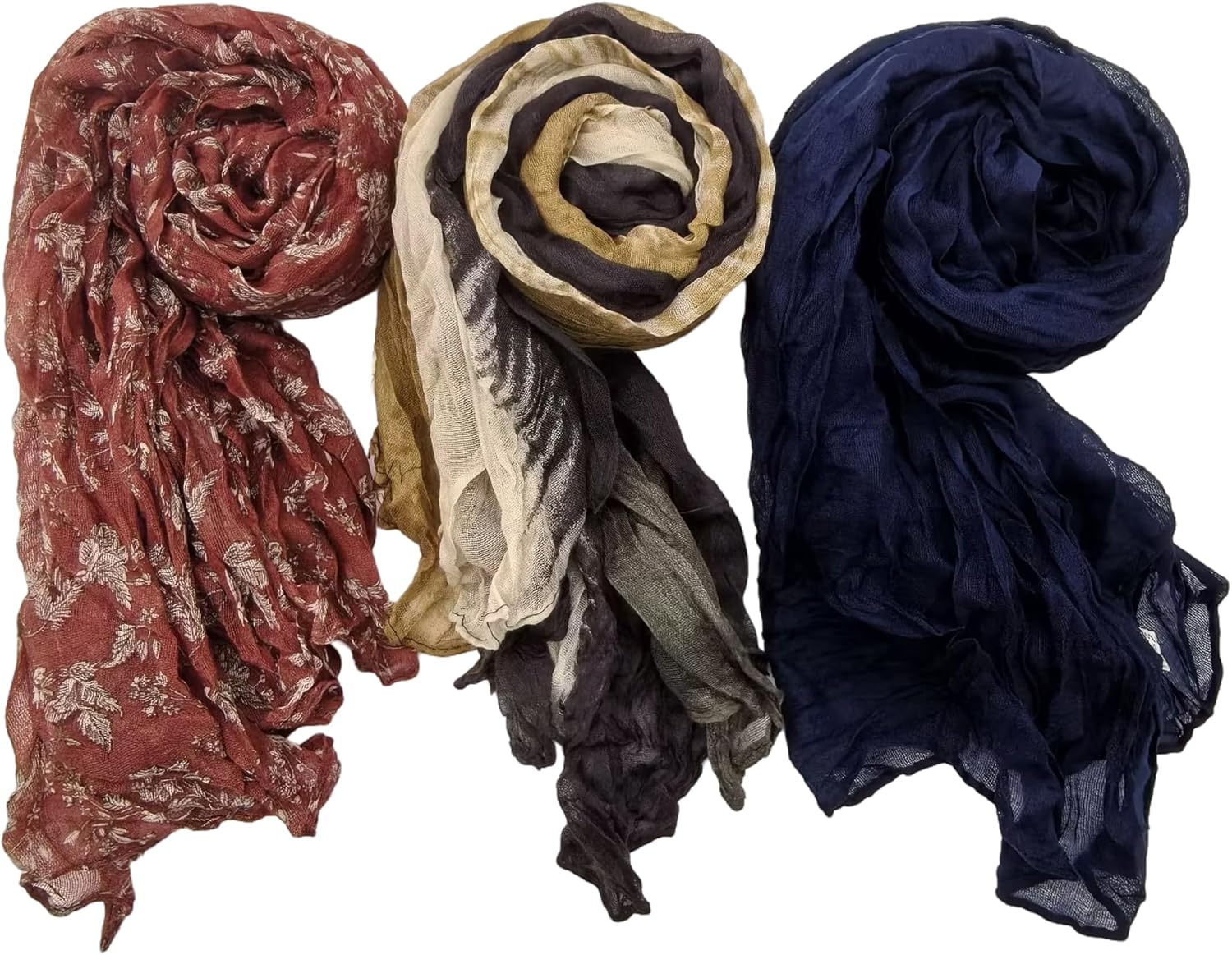 IDOLPET 3 Packs Cotton Hemp Shawl Wrap Long Head Neck Scarf for Women and Men Lightweight Four Season Use