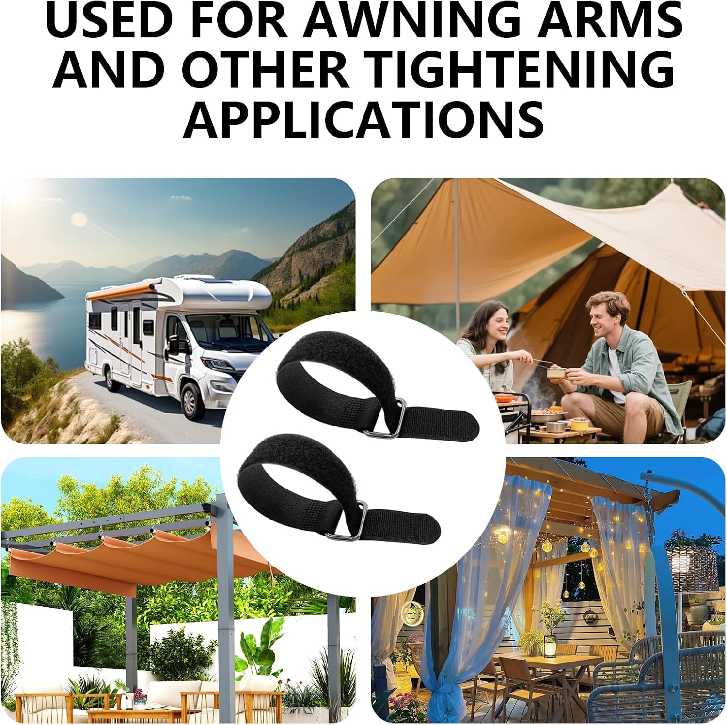 2 Pcs RV Awning Pull Strap Tie Down Kit, Securing Your Motorhome Shade Arms Protect Against Wind and Travel for Trailers and RV Awning Accessories(11.8X1 in, Black)