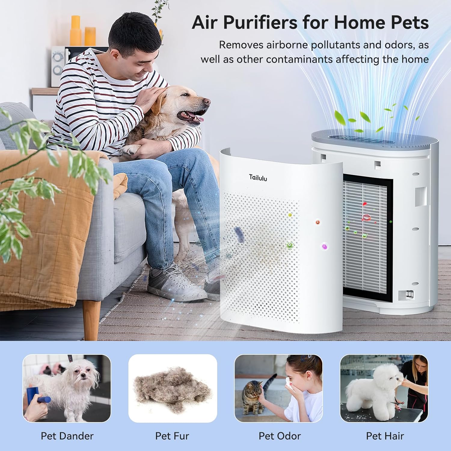 Tailulu Air Purifier Filter for HQKJ-180 Air Purifier, H14Grade True HEPA for Large Room Filter Allergies Pollen Smoke Dust Pet Dander, Tailulu HQKJ-180 Replacement Filter (1 Pack)