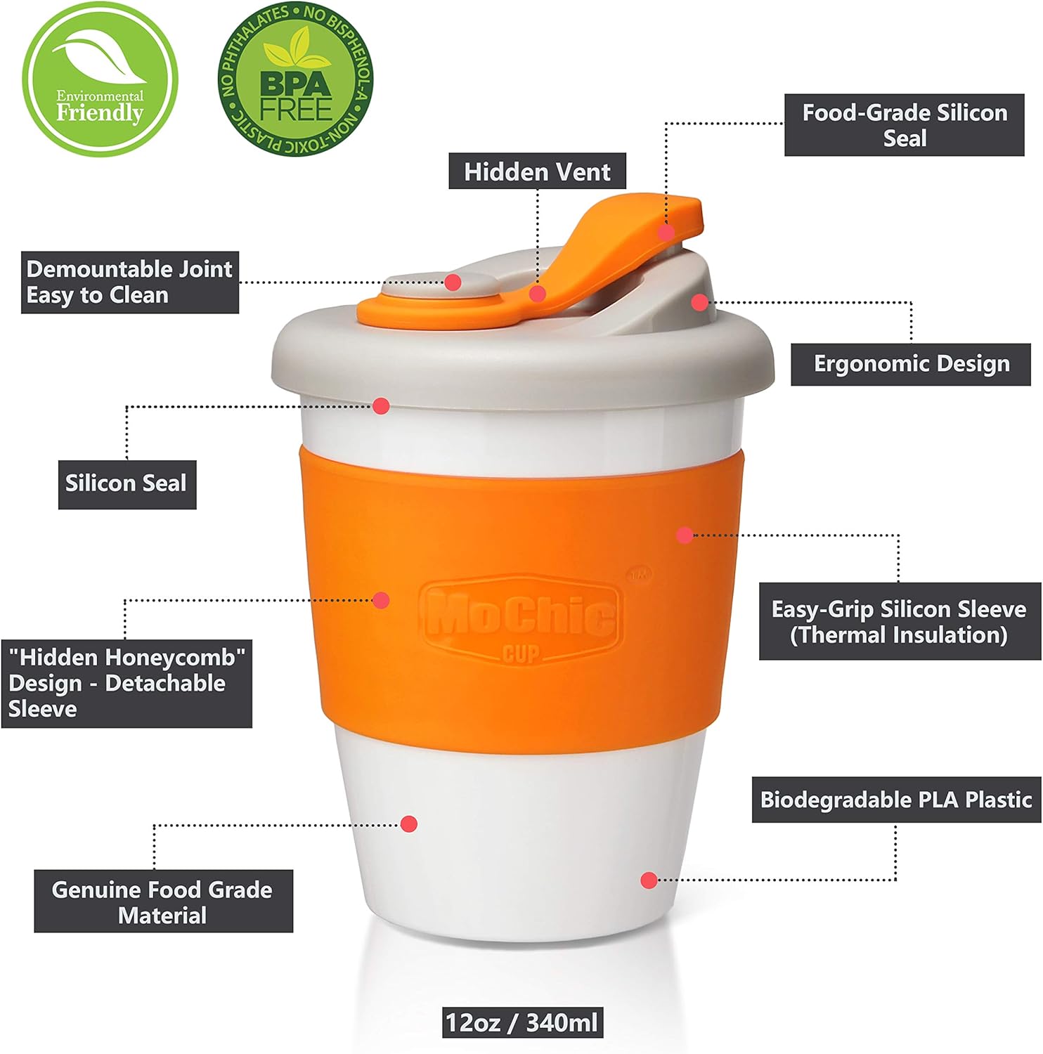 Buу 1 gеt 1 Reusable Coffee Cup Travel Mug with Leak-Proof Lid Non-Slip Sleeve Biodegradable PLA BPA Free Dishwasher Microwave Safe (Orange, 12Oz) Hоlіdау Dеаlѕ 🛒 Reusable Coffee Cup Travel Mug with Leak-Proof Lid Non-Slip Sleeve Biodegradable PLA BPA Free Dishwasher Microwave Safe (Orange, 12Oz)