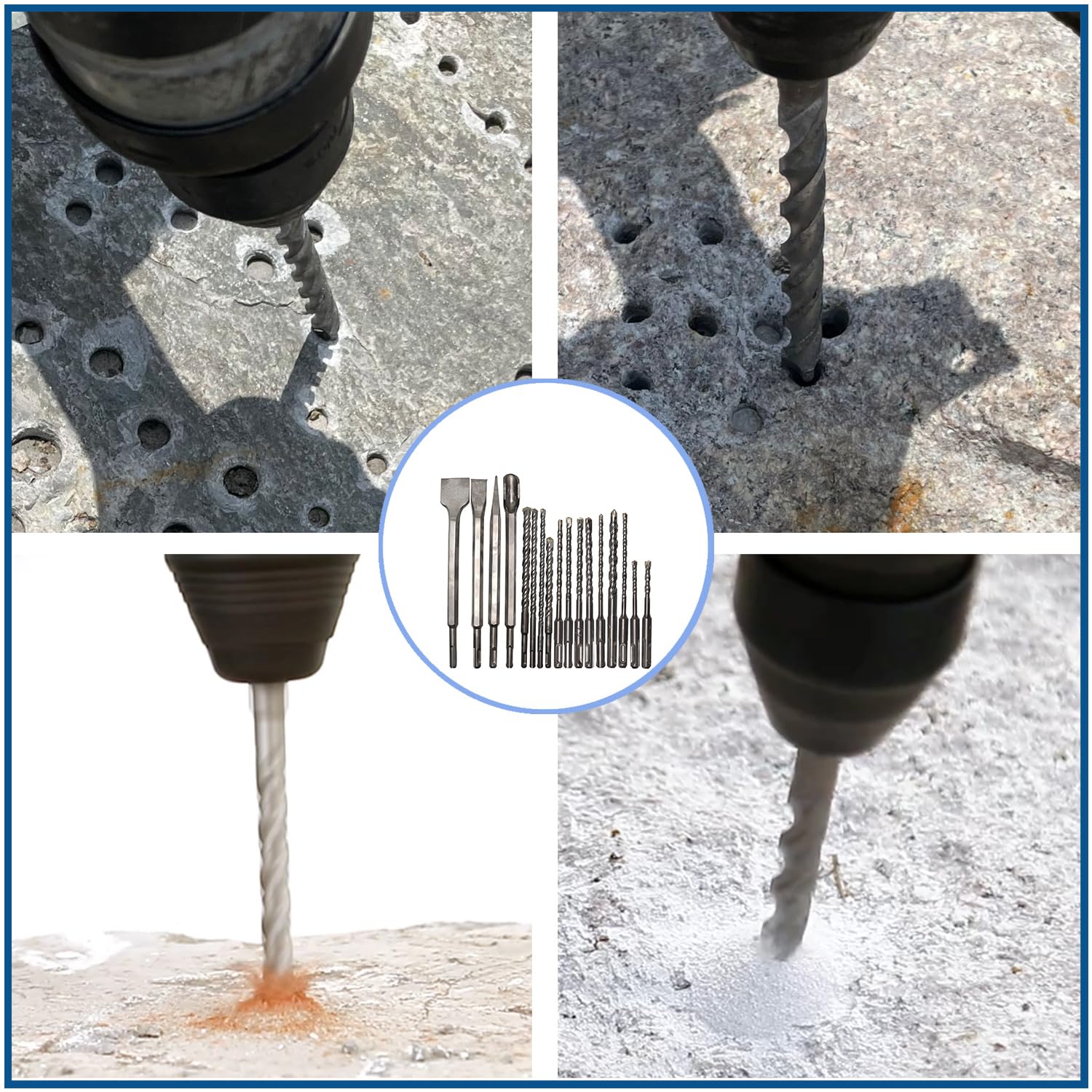 17PCS SDS Plus Bits, Rotary Hammer Drill Bits and SDS Plus Chisel Set, Carbide-Tipped Shank Connection Concrete Masonry Drill Bits Brocas para Concreto