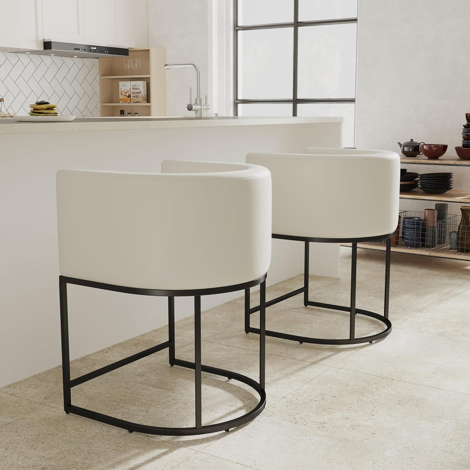 PU leather bar stools set of 2, modern upholstered counter height stools