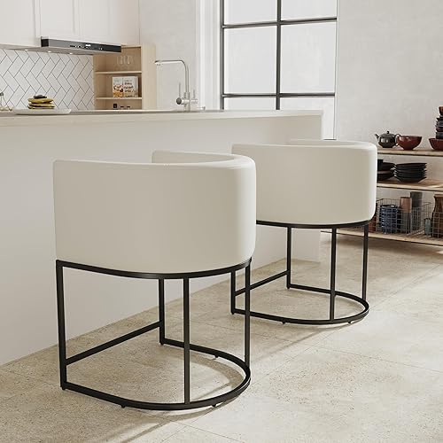 Vista 63 de Taburete de bar contemporáneo de terciopelo crema, taburete de bar de tela tapizada de 24 pulgadas, taburete de bar de cocina, taburete de isla