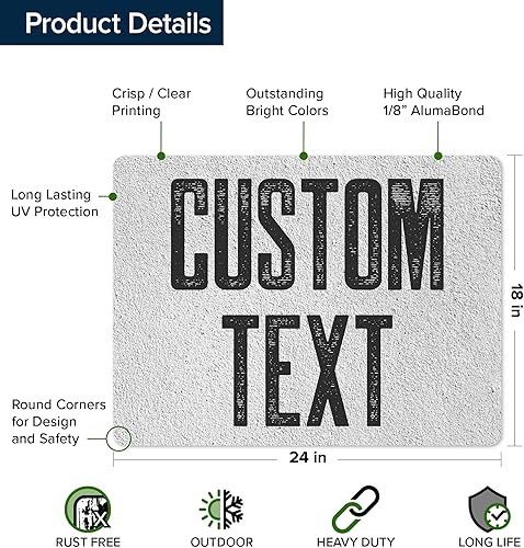 Miniatura 1128 de My Sign Center - Letrero personalizado, 11 colores de fuente, 13 estilos de fuente, 4 opciones de agujero, 22 tamaños, 8 x 32 pulgadas, sin óxido,