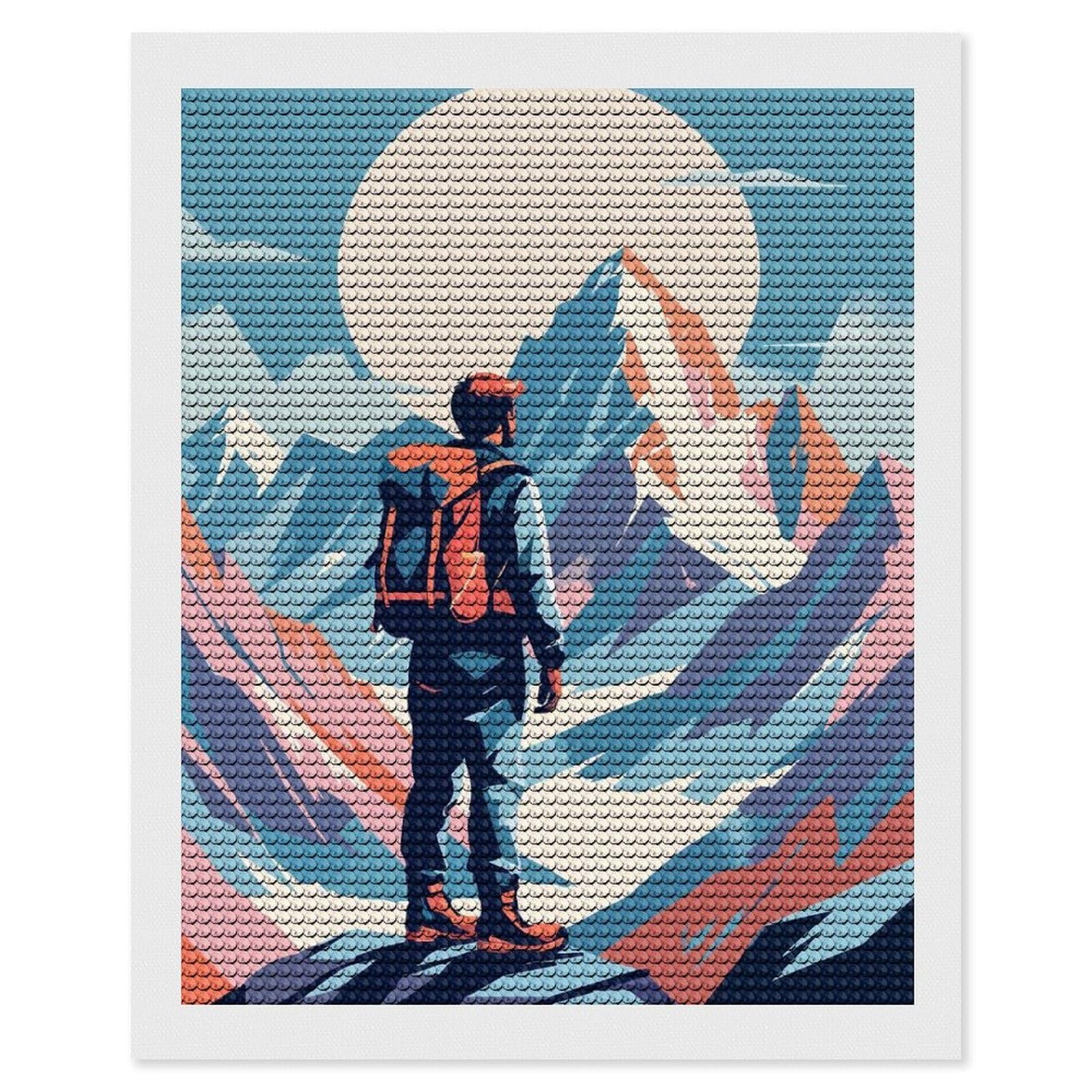 Junmoney Mountain Hiker Minimalist Art Diamond Art Kit 16"x20", for Beginners, Vintage Style Decor, Good for Quiet Evenings, Festive Craft Gift