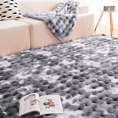 Vamcheer tapis tie-dye bubble poil long gris antidérapant