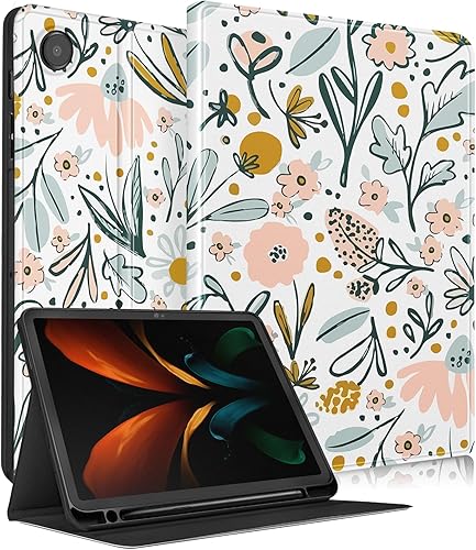 Miniatura 7 de Funda para Samsung Galaxy Tab A8 de 10.5 pulgadas para niños, niñas, folio para mujeres, diseño floral femenino, bonita, adolescente, floral, única,