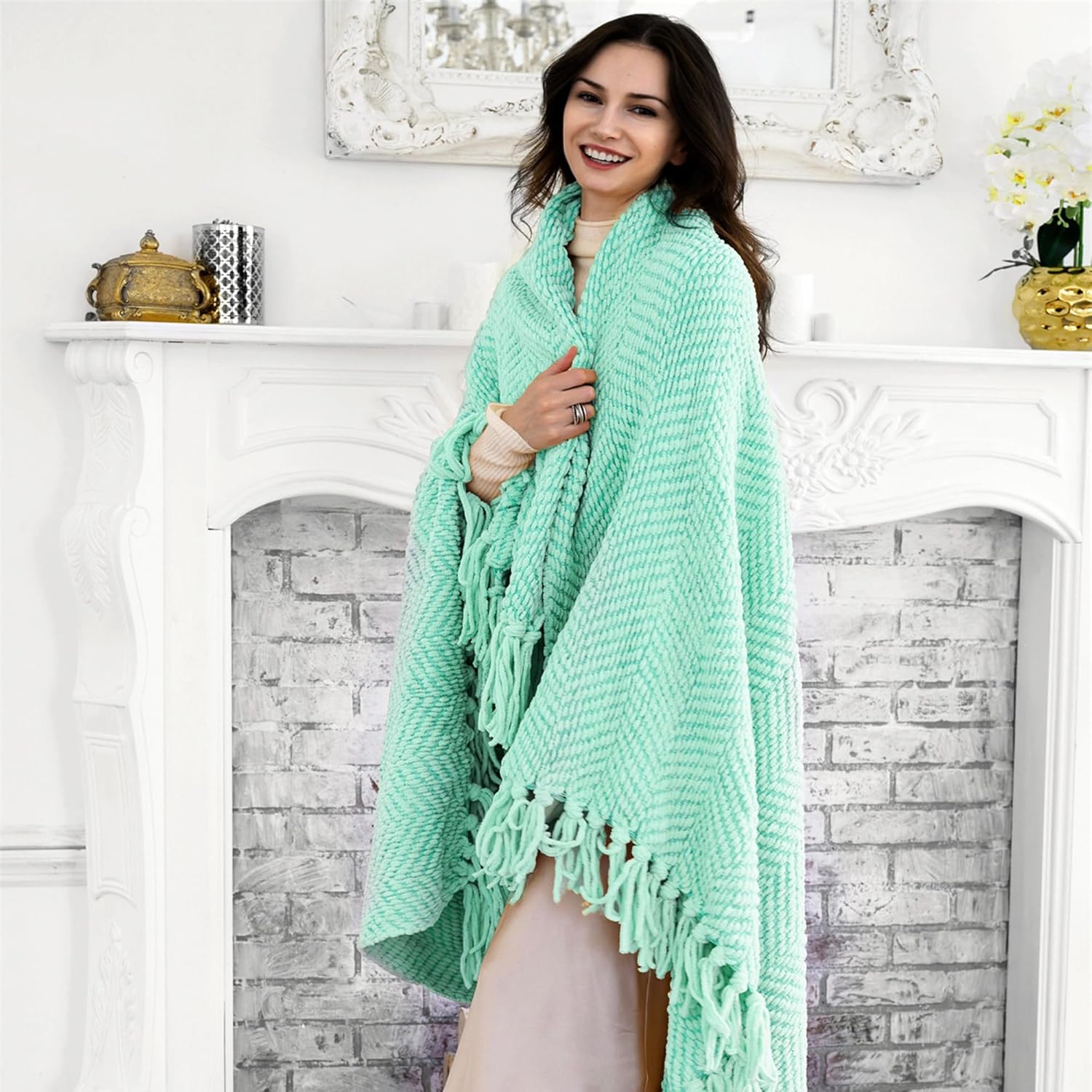 Home Soft Things Blue Throw Blanket Knitted Tweed Throw 50'' x 60'', Bay, Super Soft Cozy Warm Comfortable Breathable Throw for Living Room Chair Couch Bed Sofa Bedroom Home Décor