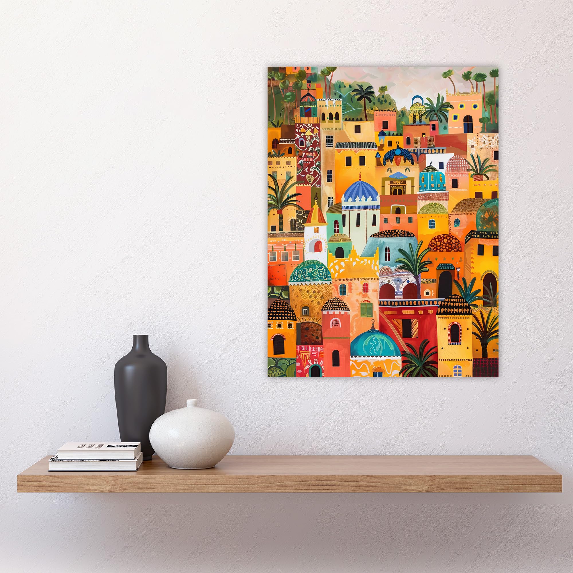 Artery8 Colourful Moroccan Cityscape Painting Exotic Sun Living Room Large Wall Art Poster Print Thick Paper 18X24 Inch - Image 4