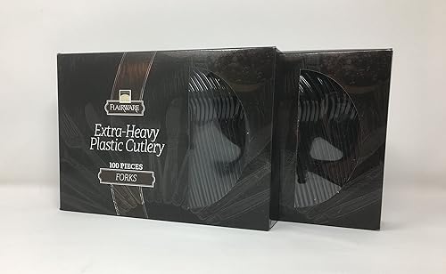 Miniatura 3 de Fineline Flairware Collection - Tenedores de plástico negro resistentes, de calidad, extra duraderos, prácticos para servir y porcionar alimentos