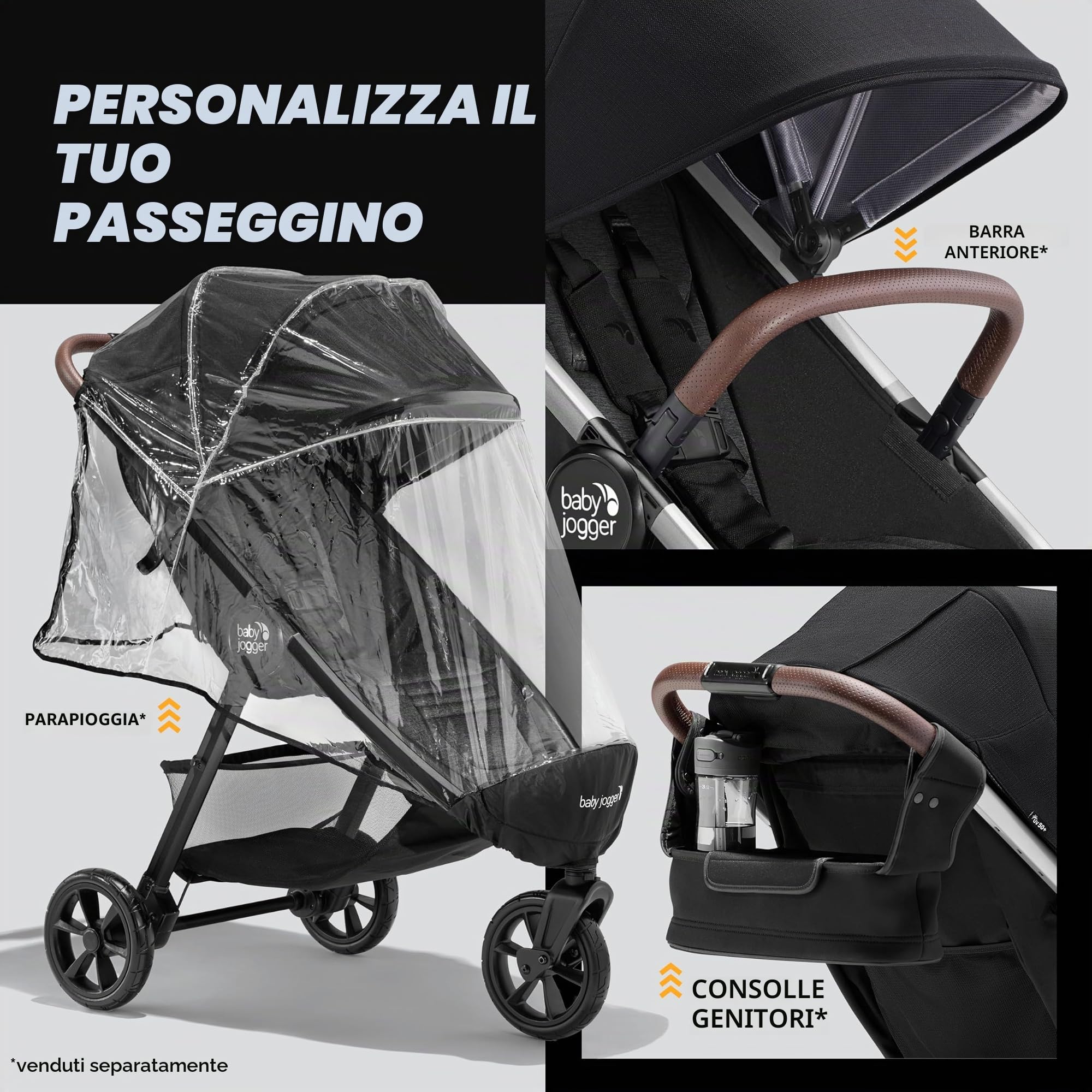 Baby Jogger City Mini GT3 - Passeggino da viaggio leggero e pieghevole, colore: nero intenso