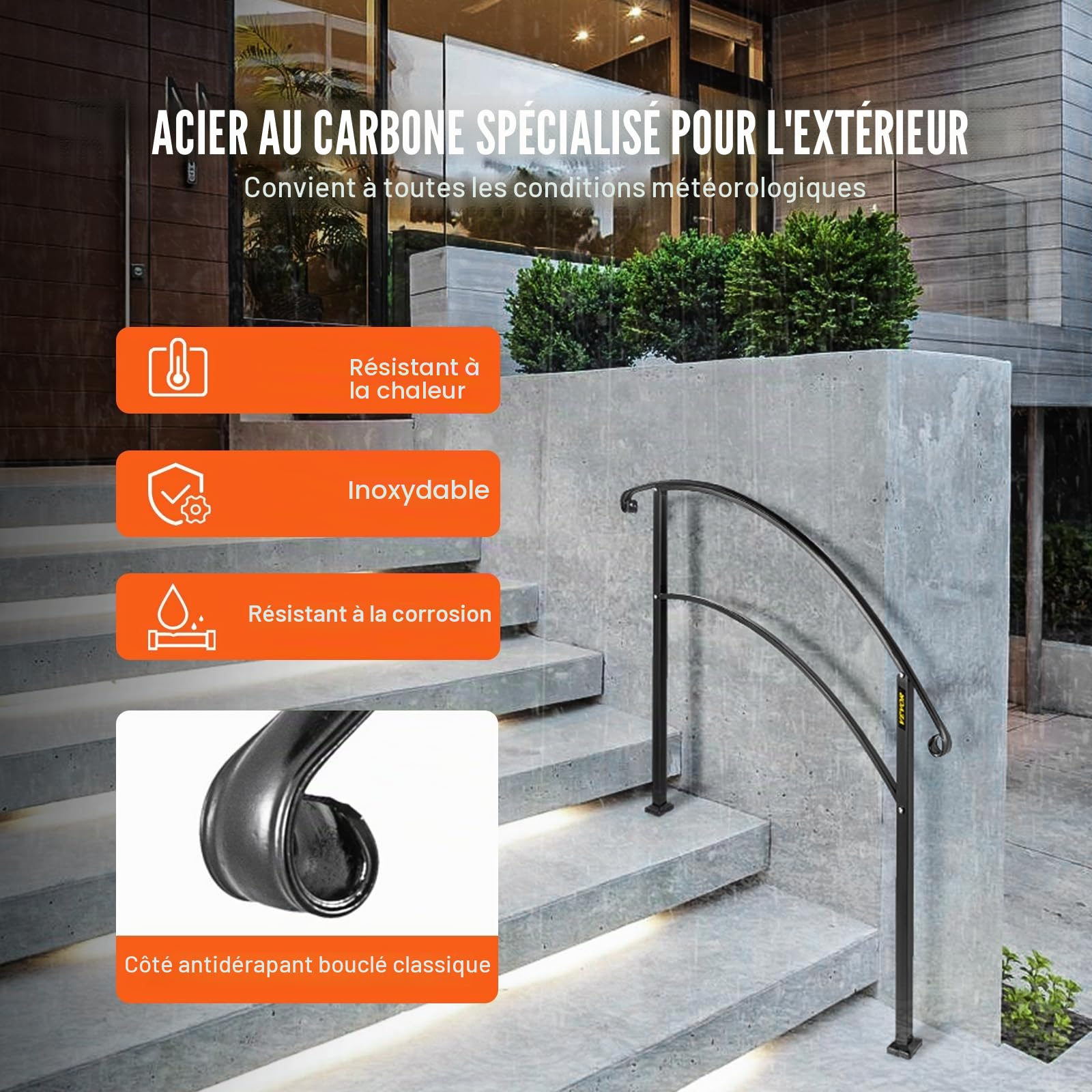 Happybuy Rampe d’escalier Main courante de Transition pour 3 marches noir