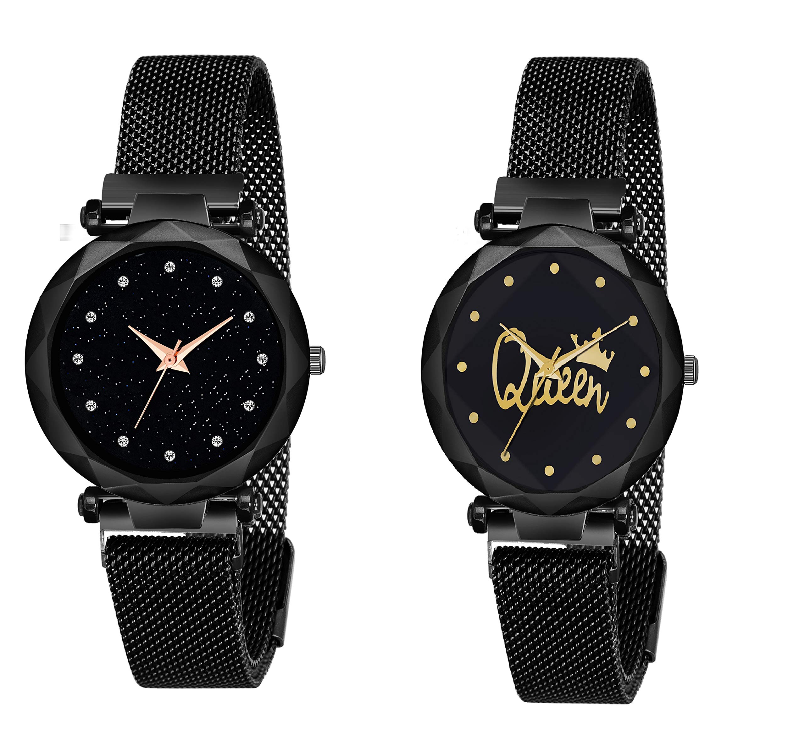 KIARVI GALLERY Queen Dial and Black 12 Dimond Magnet Strep Analog Combo Watch for Girls and Women(Pack of 2) (B08WJ52JTQ) Amazon Price History, Amazon Price Tracker