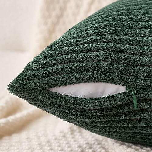 Miniatura 5 de MIULEE Paquete de 2 fundas de almohada de pana verde militar suaves con rayas sólidas, juego de fundas de cojín cuadradas decorativas, fundas de