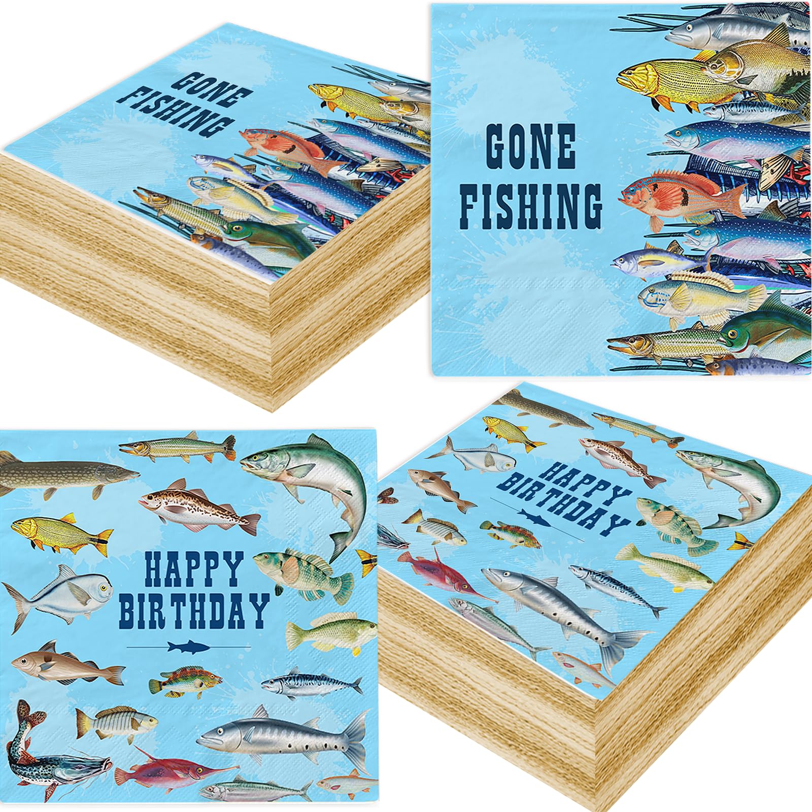 48Pcs Fish Napkins 2 Ply 6.5 * 6.5 Inches, Fishing Birthday Napkins, Fishing Birthday Party Decorations, Fishing Themed Party Decorations for Boy Girl