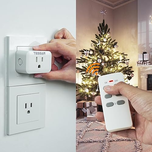 Miniatura 4 de Toma de control remoto, toma eléctrica inalámbrica TESSAN con interruptor de luz de encendidoapagado para ventilador, lámpara, cadena de luces,