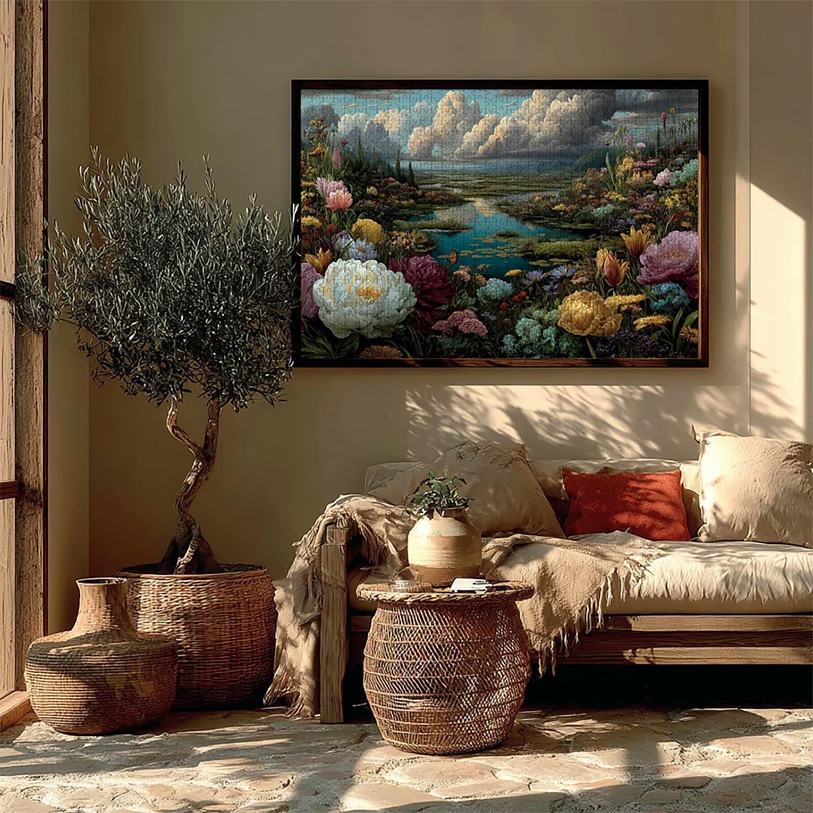 Drewniane puzzle z motywem kwiatów, 141 x 87 cm, cloud Jigsaw, 4000 elementów dla dorosłych, z pudełkiem, wymagająca gra logiczna, kolorowa gra w układanie, odpowiednie dla większości grup, prezenty