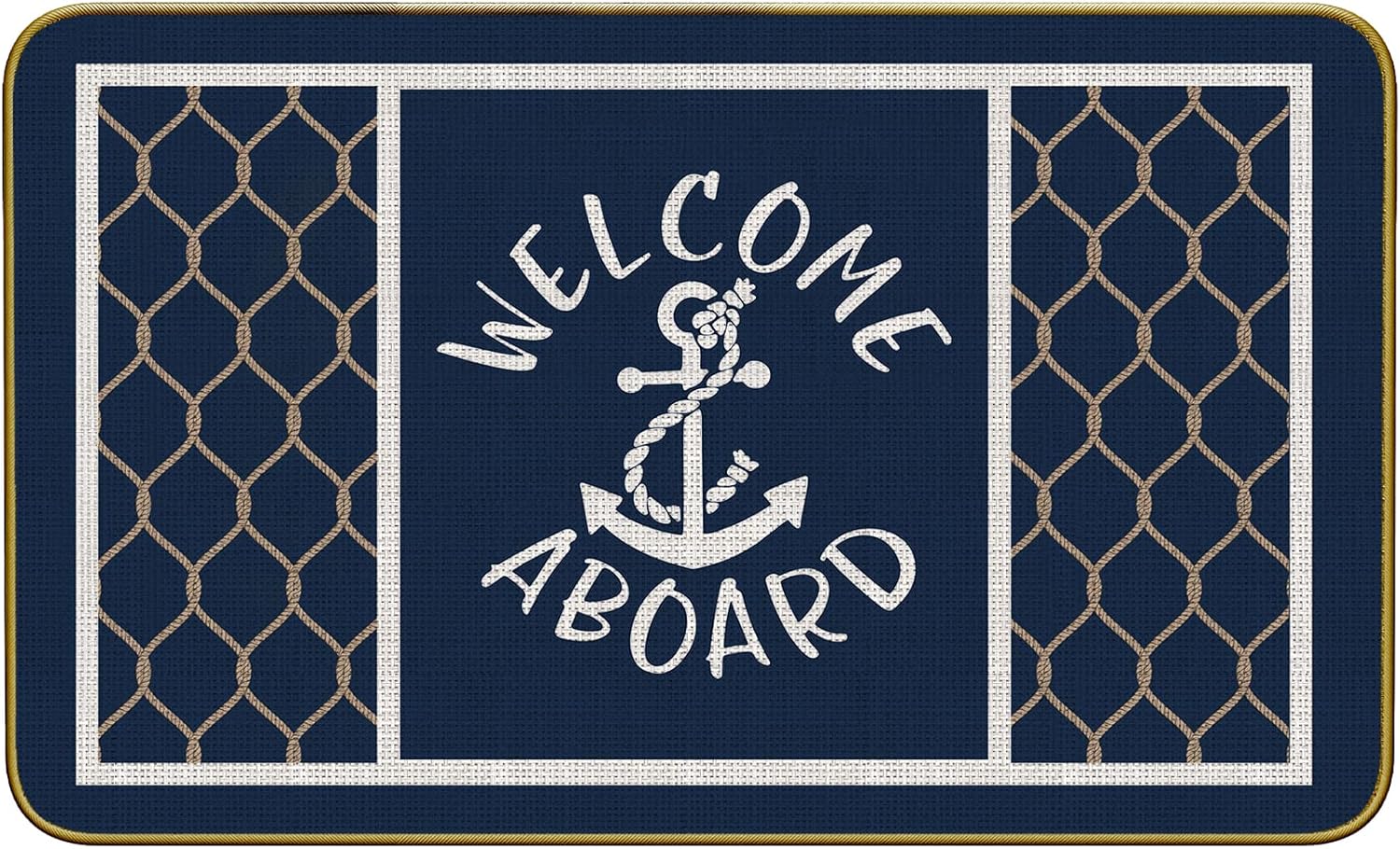 Mingnei Welcome Aboard Boat Mat,Coastal Doormat,Boat Mats for Floor,Nautical Aboard Doormat Door Mat for Boat, Nautical Rope Boats Floor Front Indoor Outdoor Rug 30 x 17 Welcome Mat