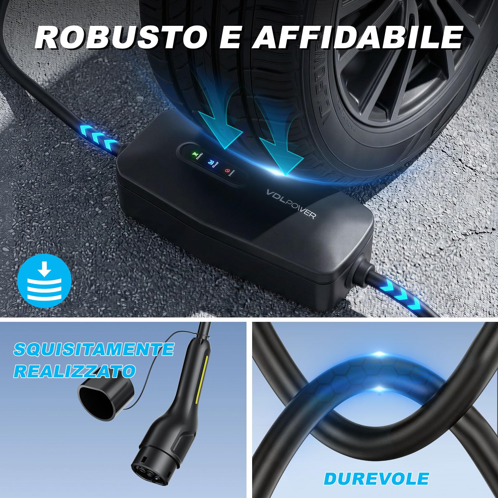 Cavo di Ricarica Tipo 2, 3,68 kW/5 m, Cavo di Ricarica per Auto elettrica, 16 A, Caricatore EV, Tipo 2, per Veicoli elettrici con Schuko monofase, IP65, Compatibile con Modello Y/3, XC60