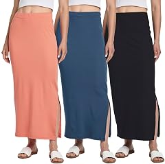 Real Essentials 3 Pack Womens Ribbed High Waisted Maxi Skirt with Side Slit - Casual Long Pencil Skirt